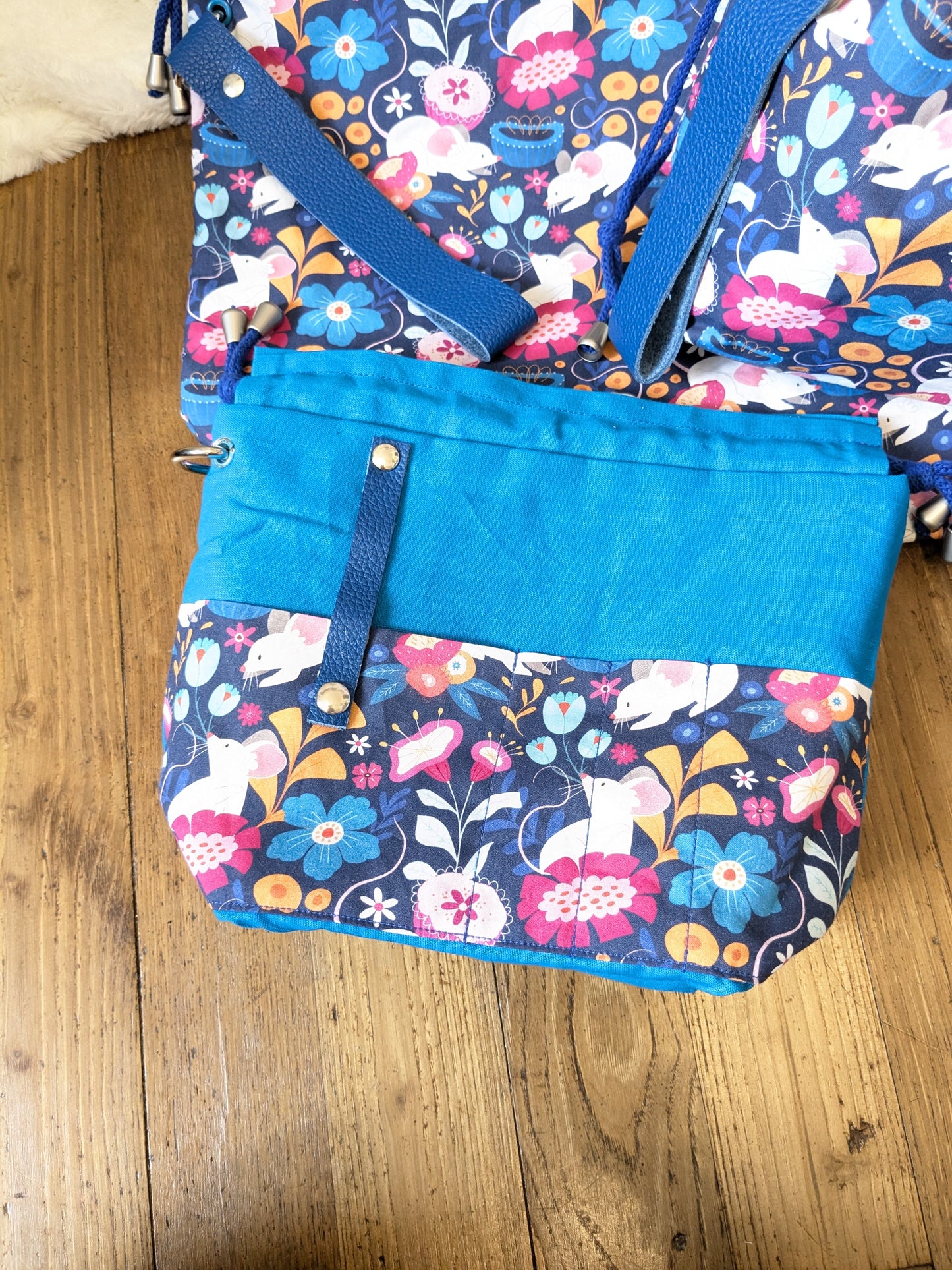 Sac à projet "Souris fleuries" imprimé Lixy illustration