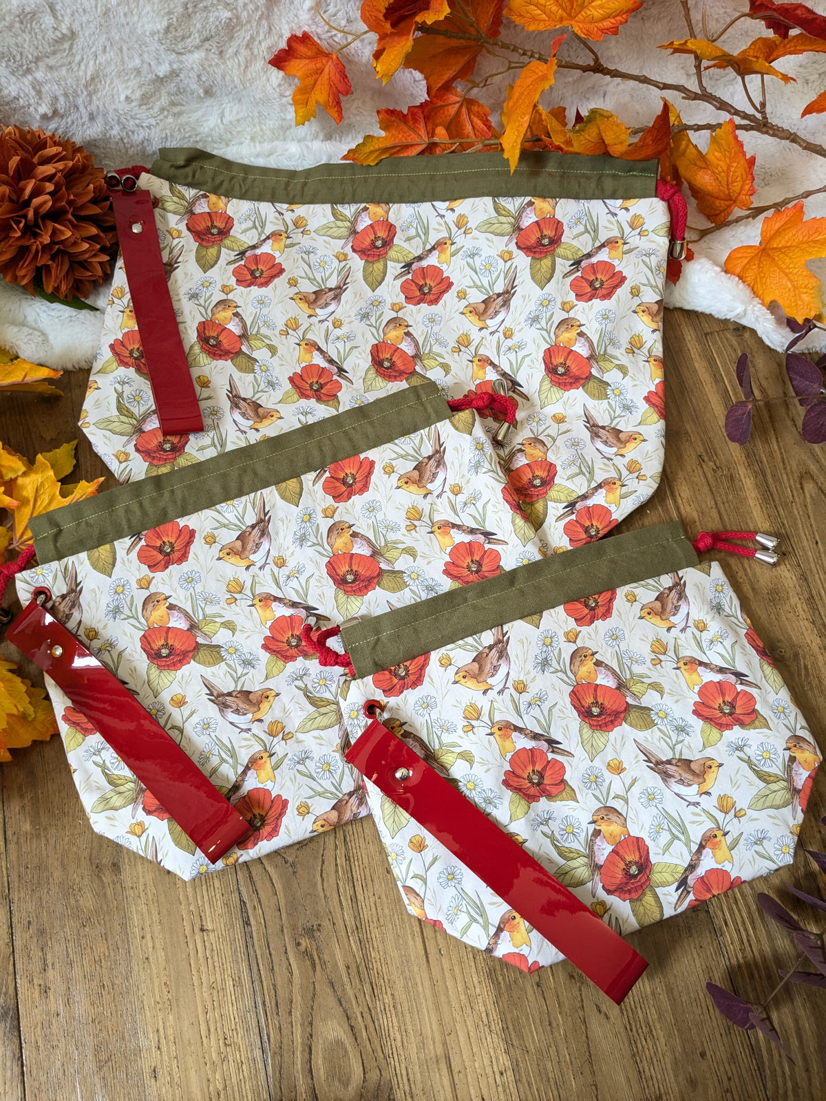 Sac à projet "Rouges-gorges et coquelicots" motif Lixy illustration