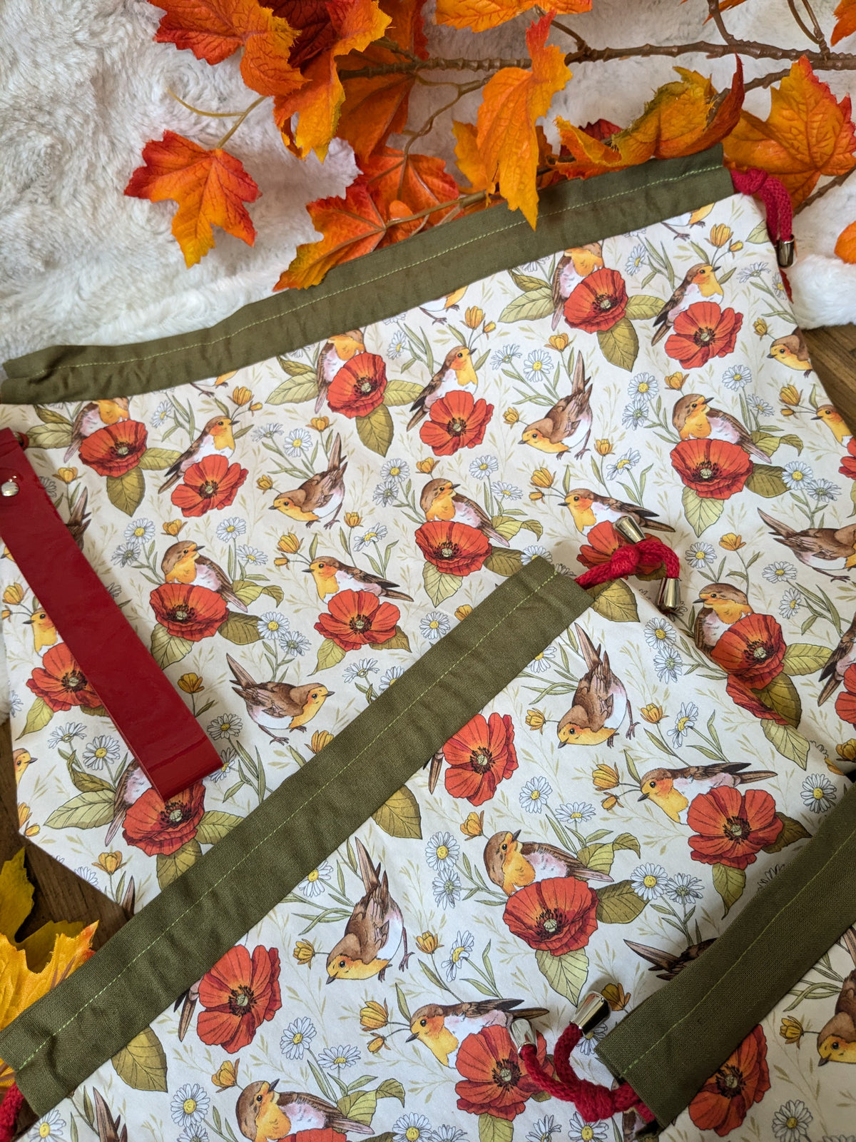 Sac à projet "Rouges-gorges et coquelicots" motif Lixy illustration