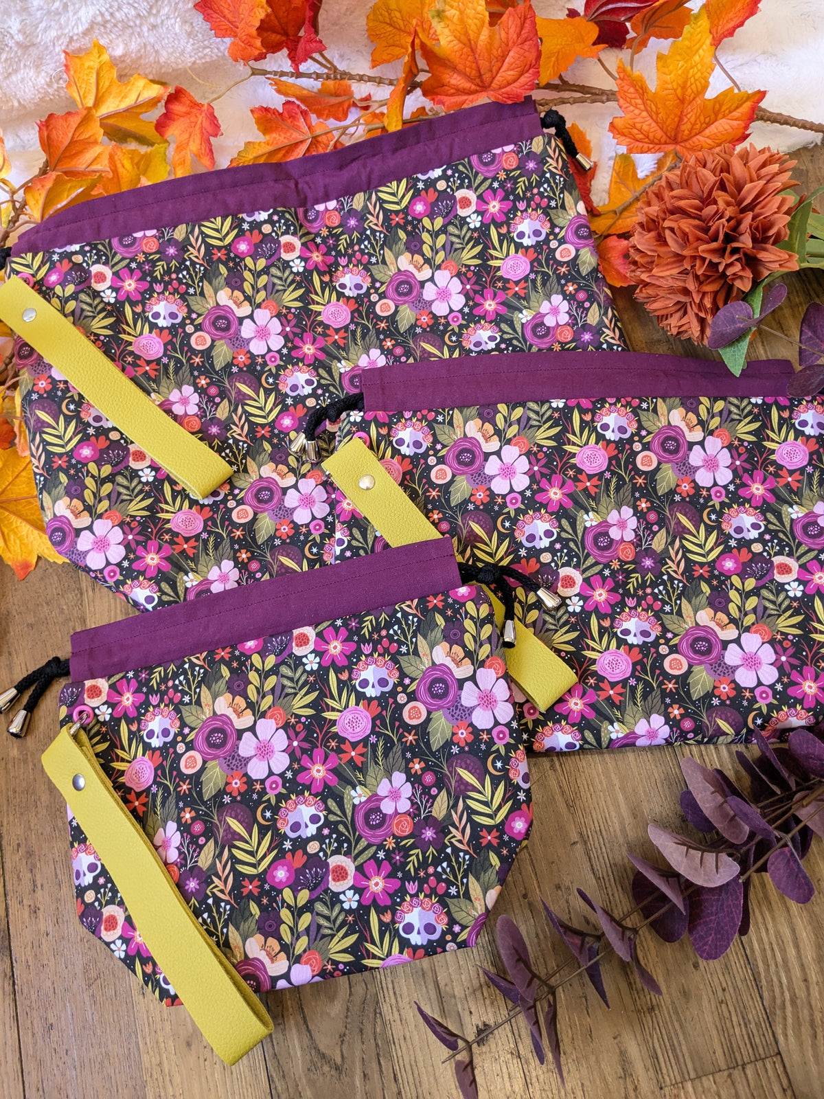 Sac à projet "Skulls and flowers" motif Lixy illustration