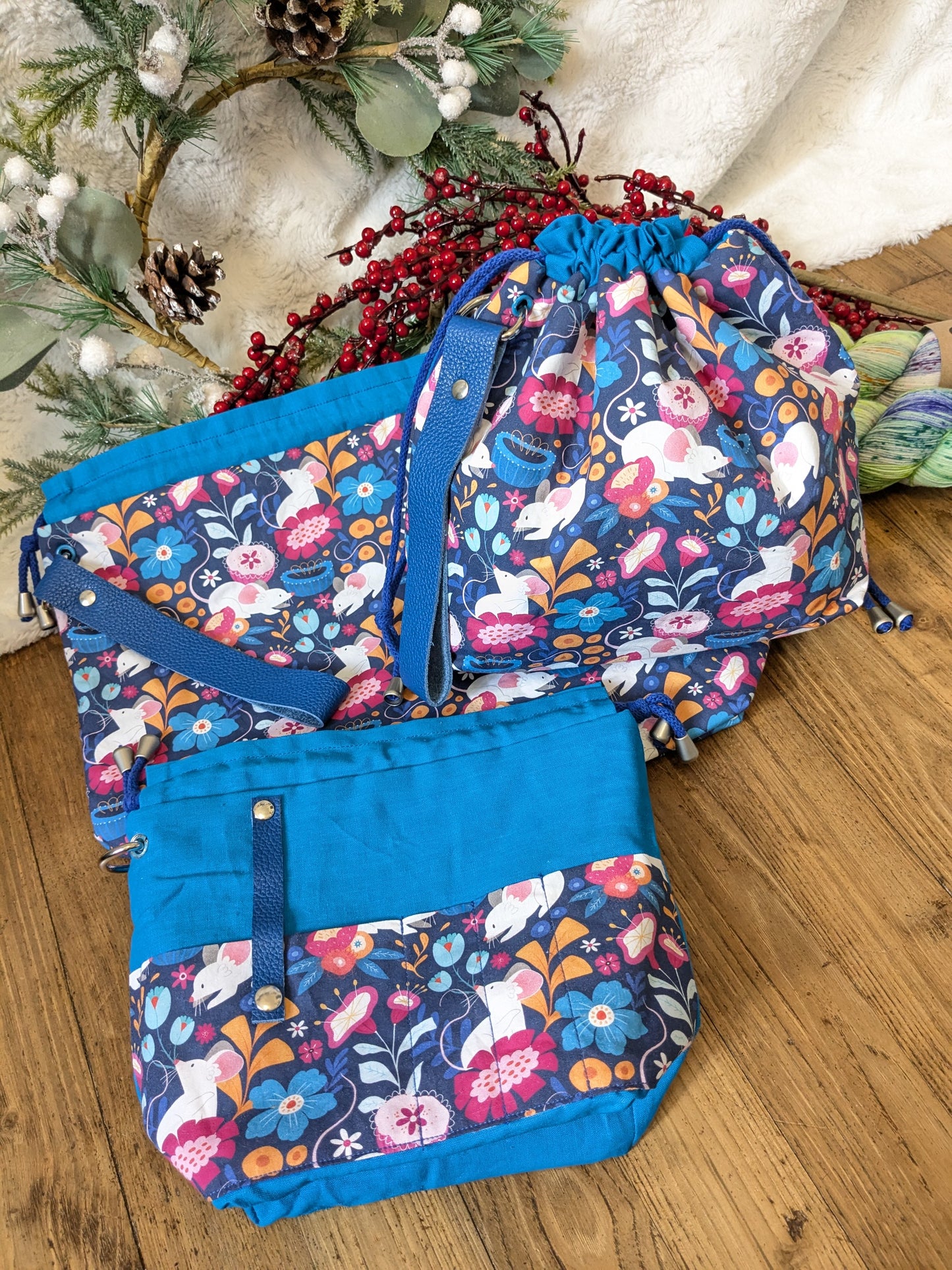 Sac à projet "Souris fleuries" imprimé Lixy illustration