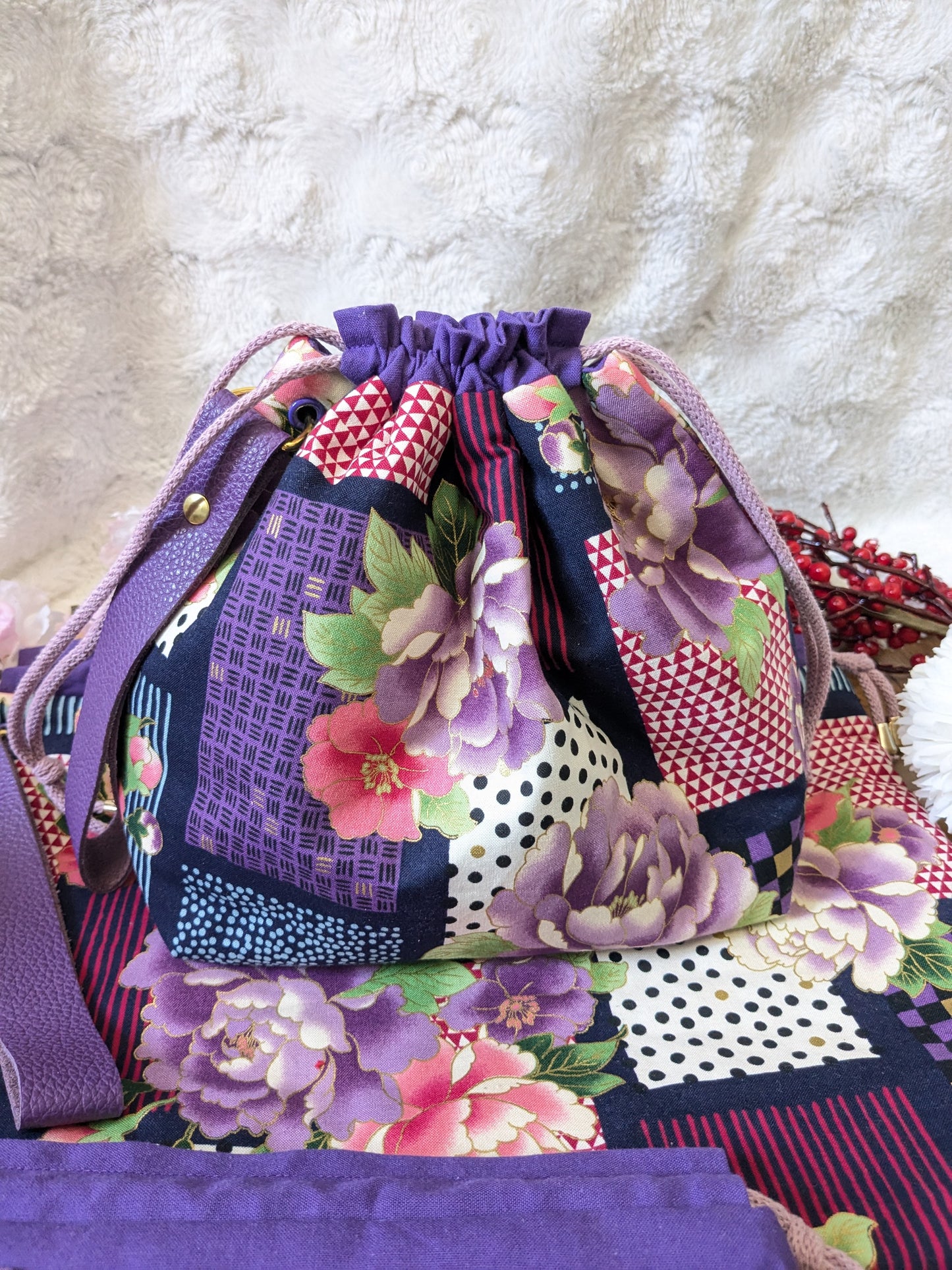 Sac à projet "Pivoines et motifs graphiques"