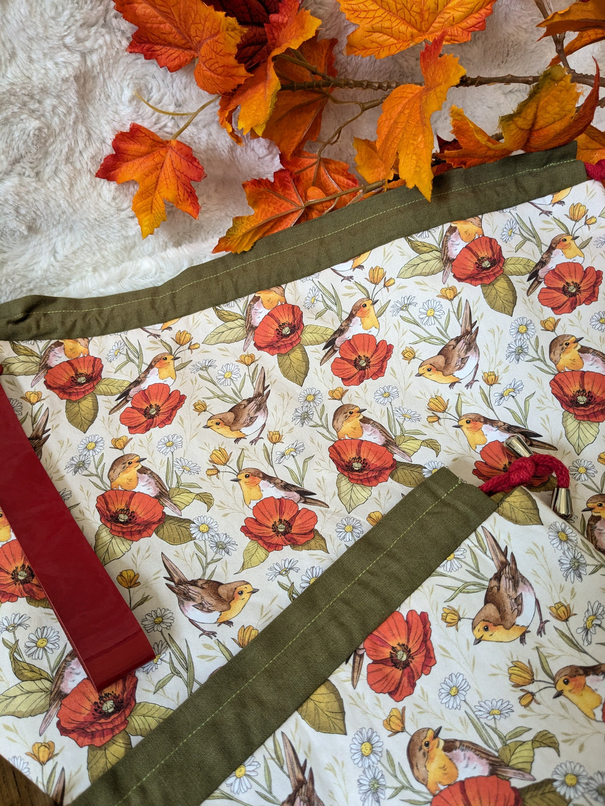 Sac à projet "Rouges-gorges et coquelicots" motif Lixy illustration