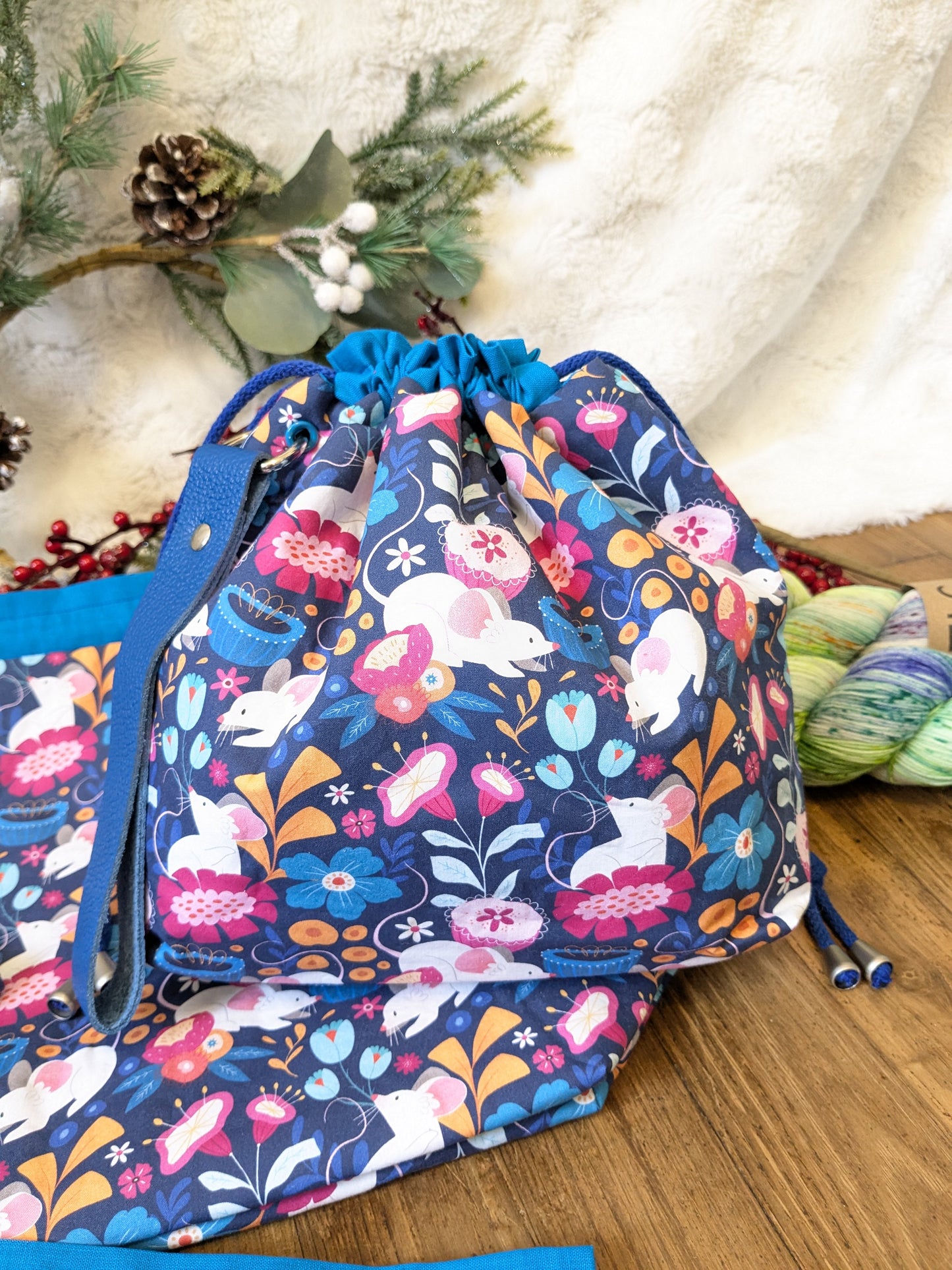 Sac à projet "Souris fleuries" imprimé Lixy illustration