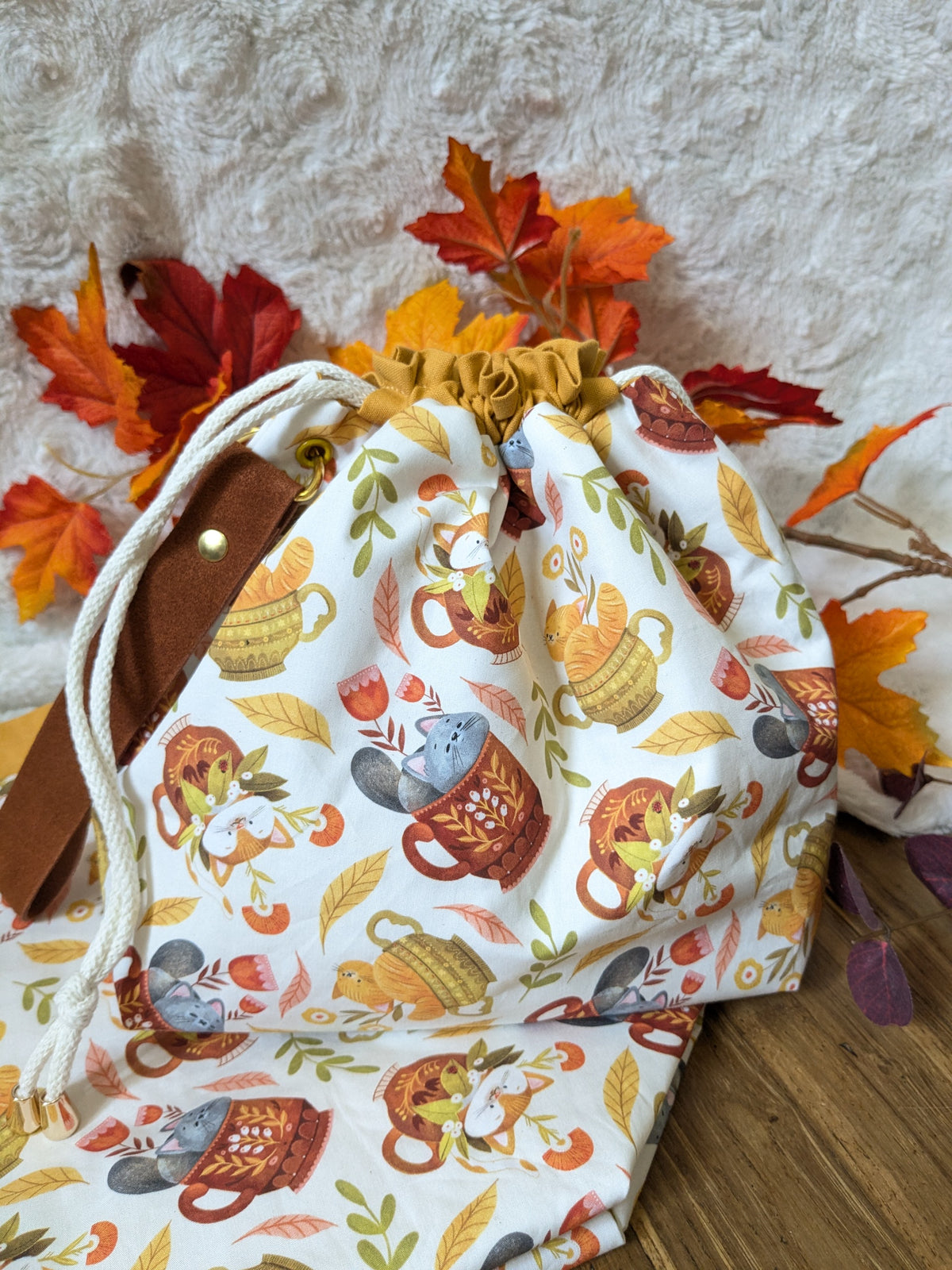 Sac à projet "Tasses de chats" motif Lixy illustration