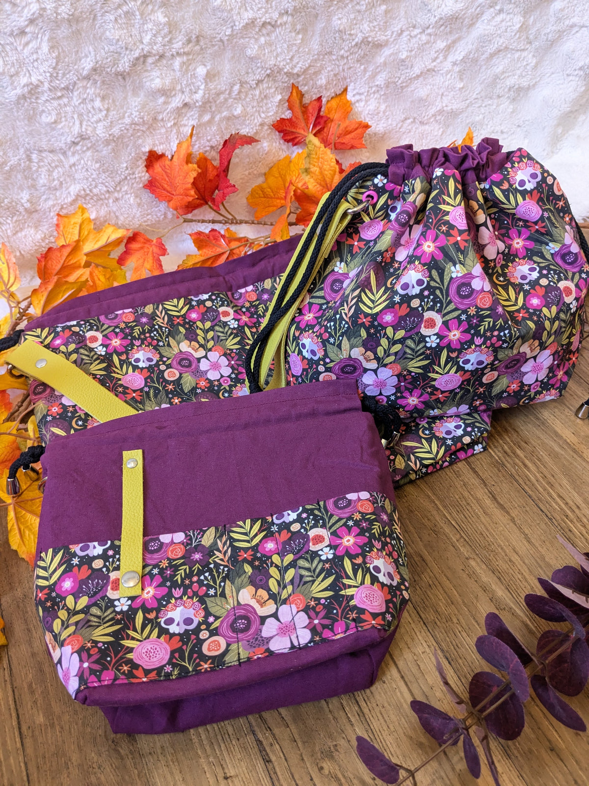 Sac à projet "Skulls and flowers" motif Lixy illustration