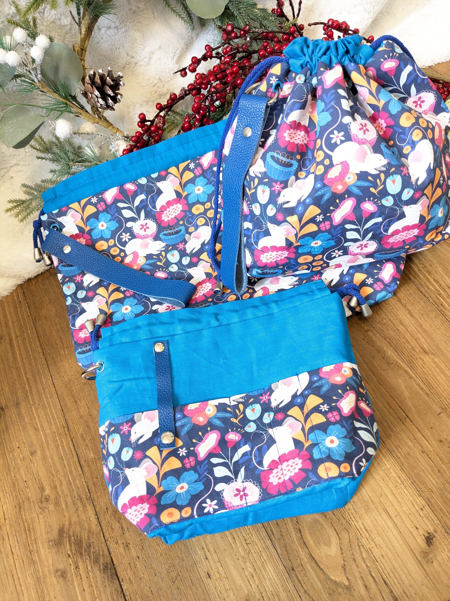 Sac à projet "Souris fleuries" imprimé Lixy illustration