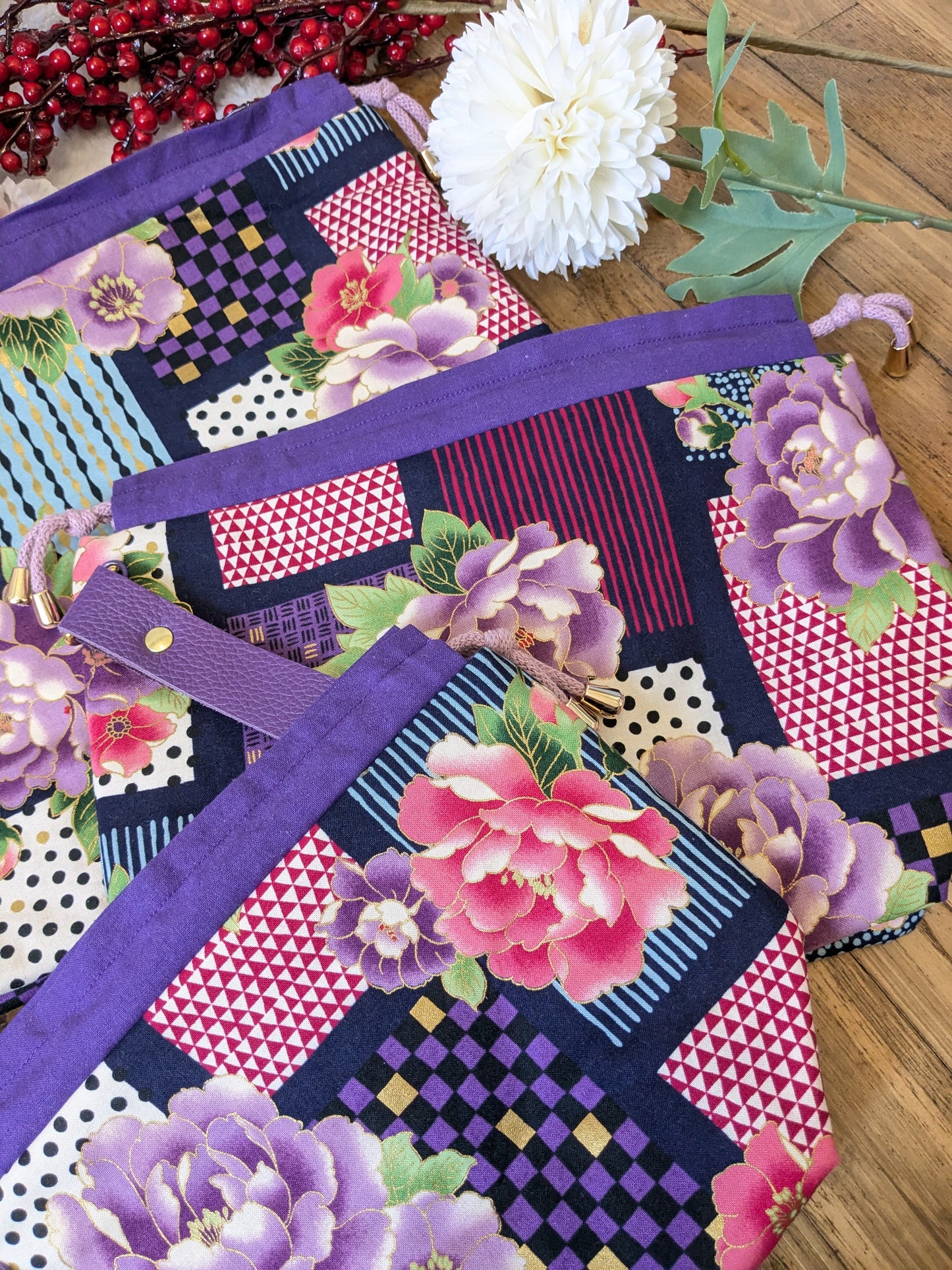 Sac à projet "Pivoines et motifs graphiques"