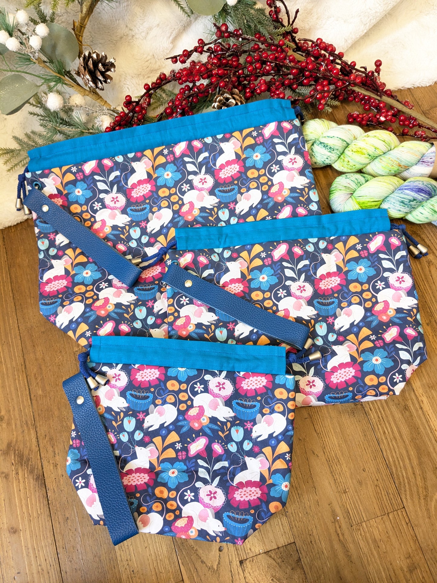 Sac à projet "Souris fleuries" imprimé Lixy illustration