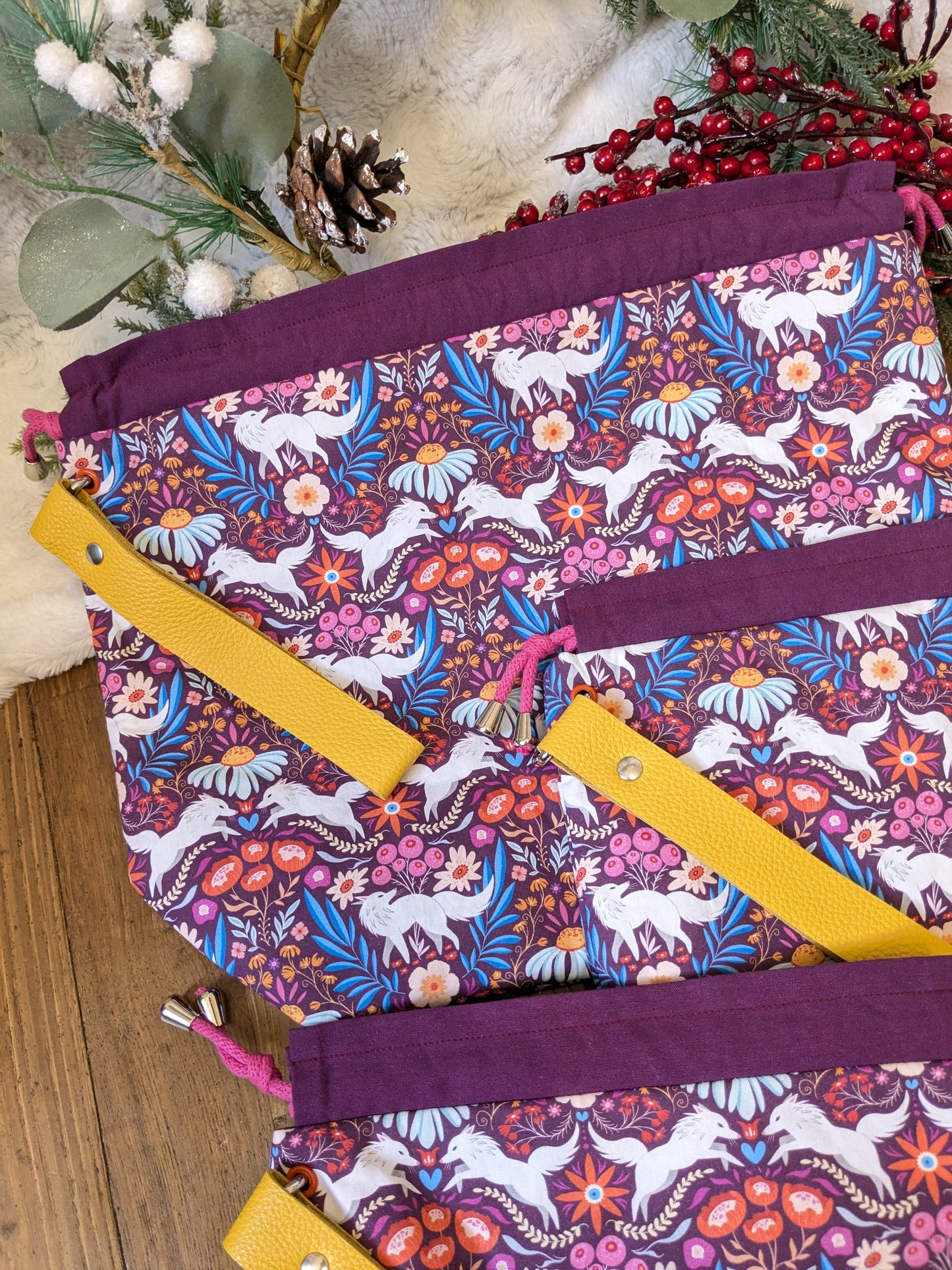 Sac à projet "Loups blancs" imprimé Lixy illustration