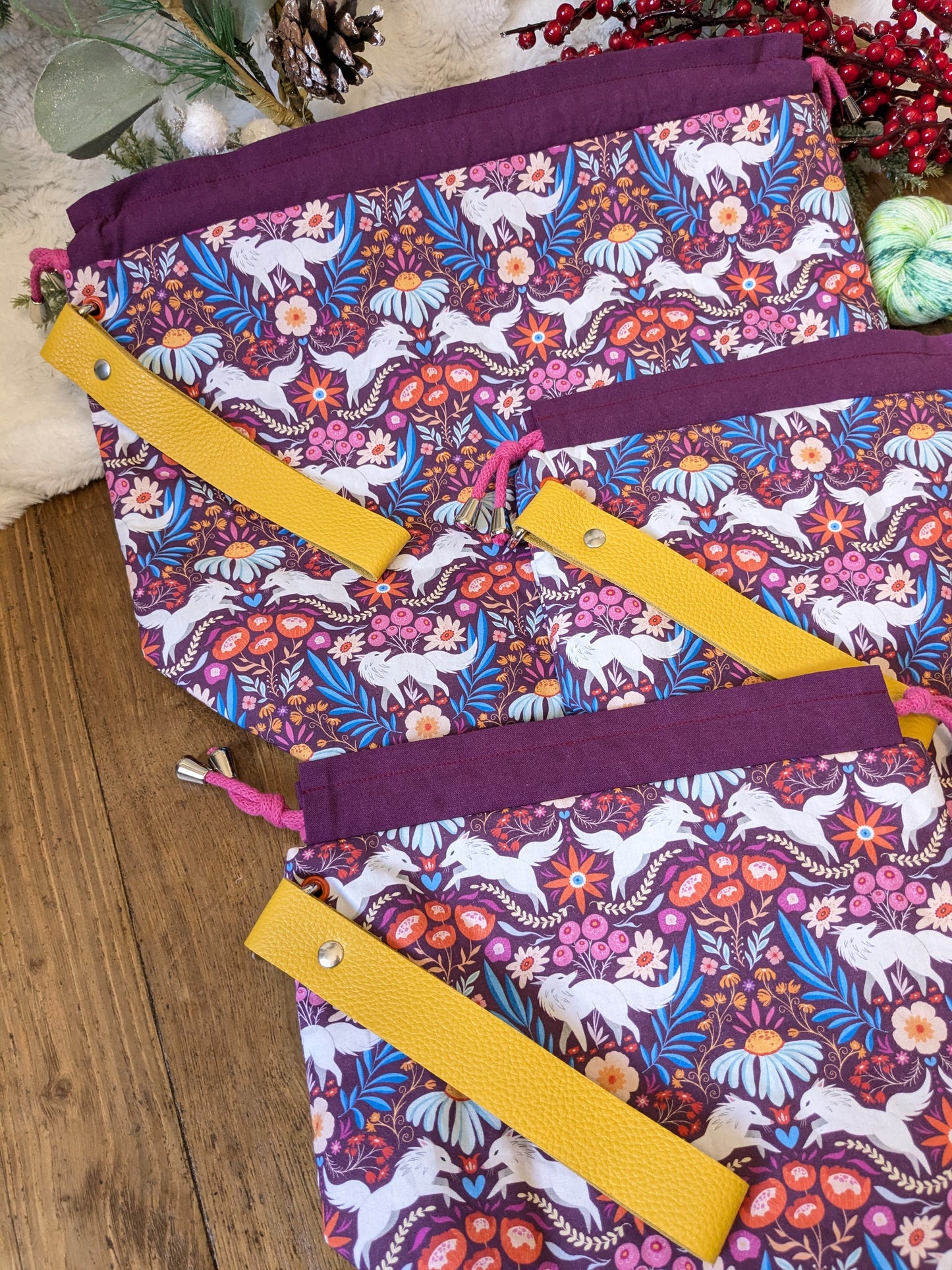 Sac à projet "Loups blancs" imprimé Lixy illustration