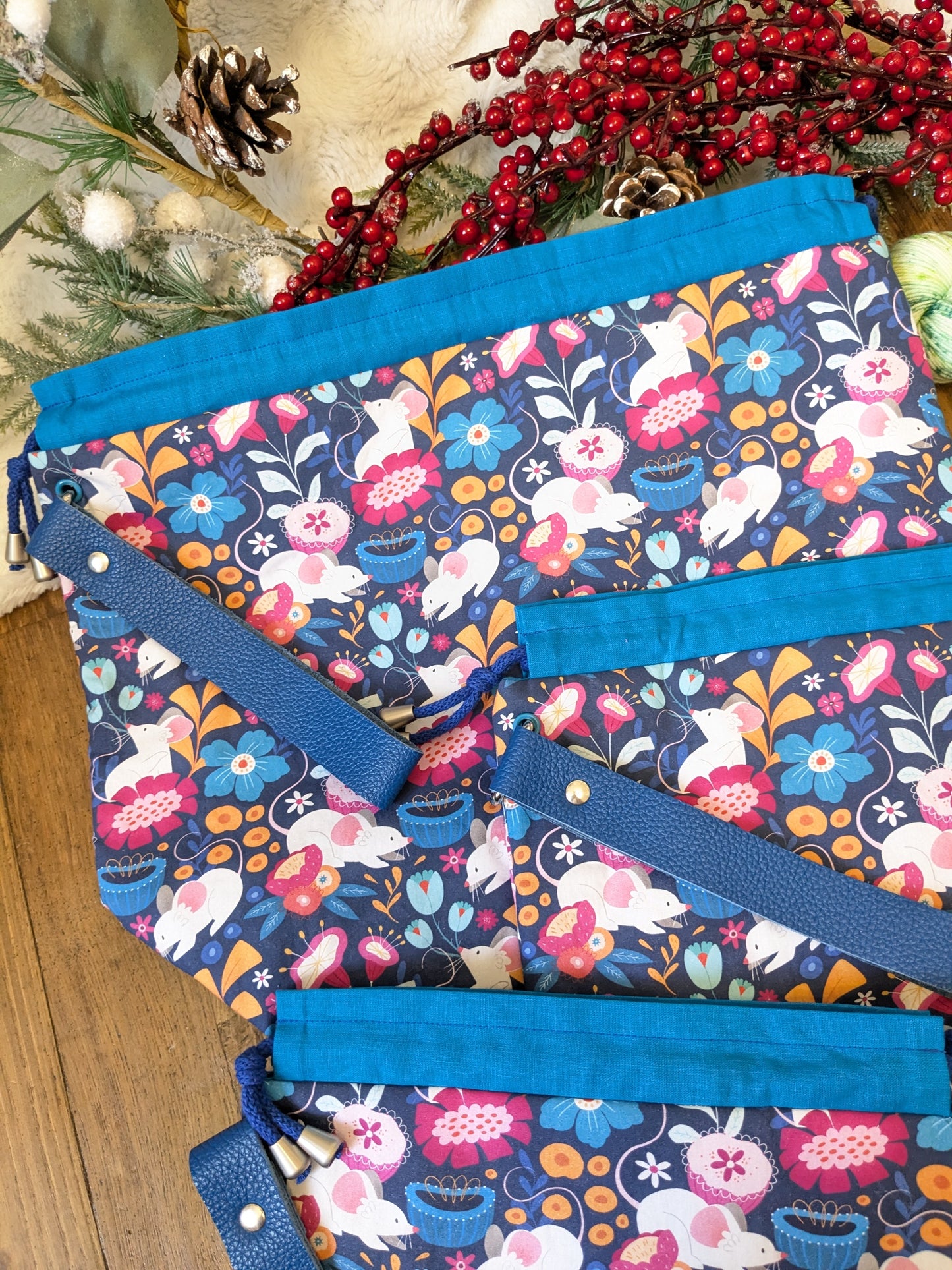 Sac à projet "Souris fleuries" imprimé Lixy illustration