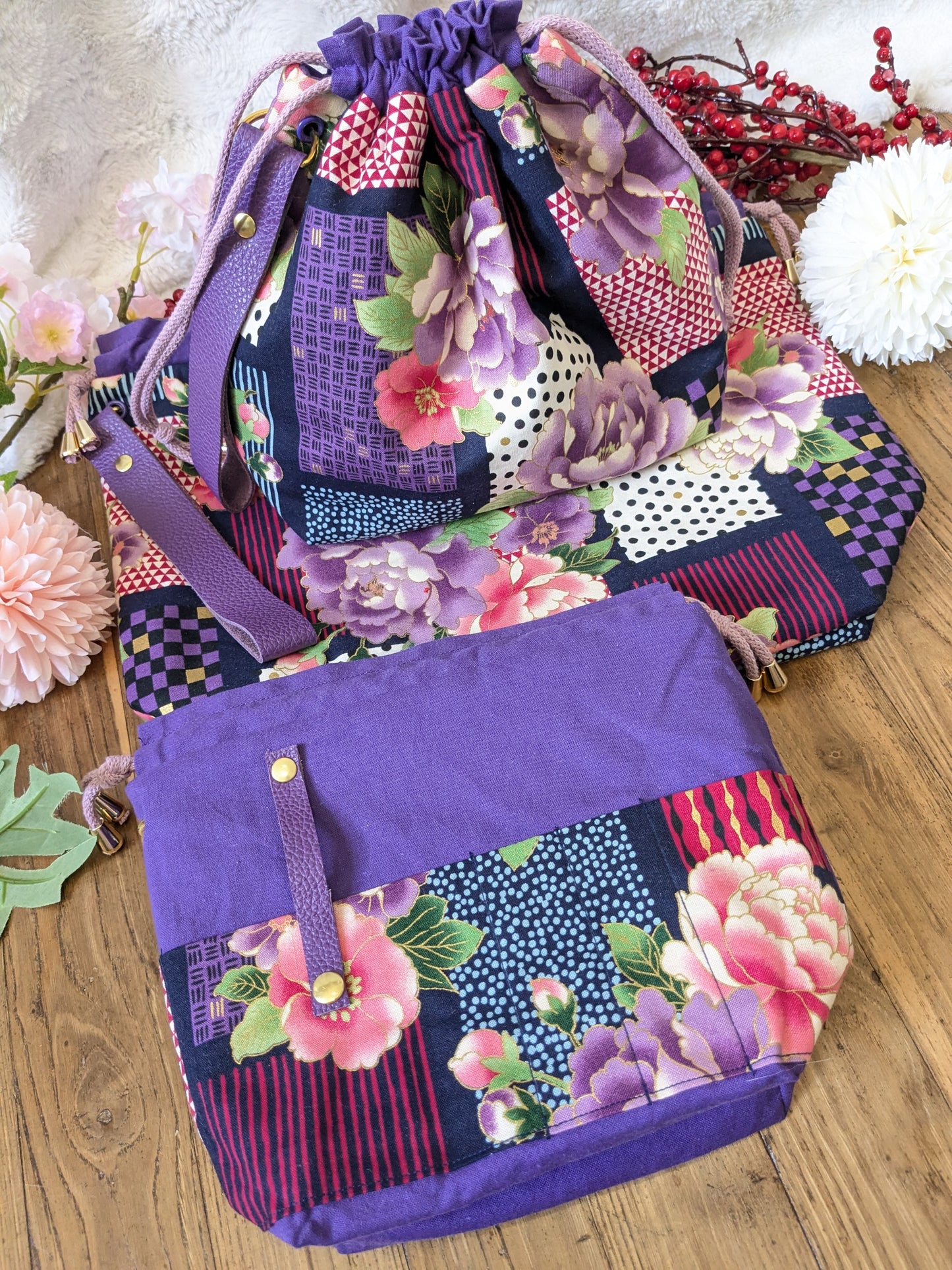 Sac à projet "Pivoines et motifs graphiques"