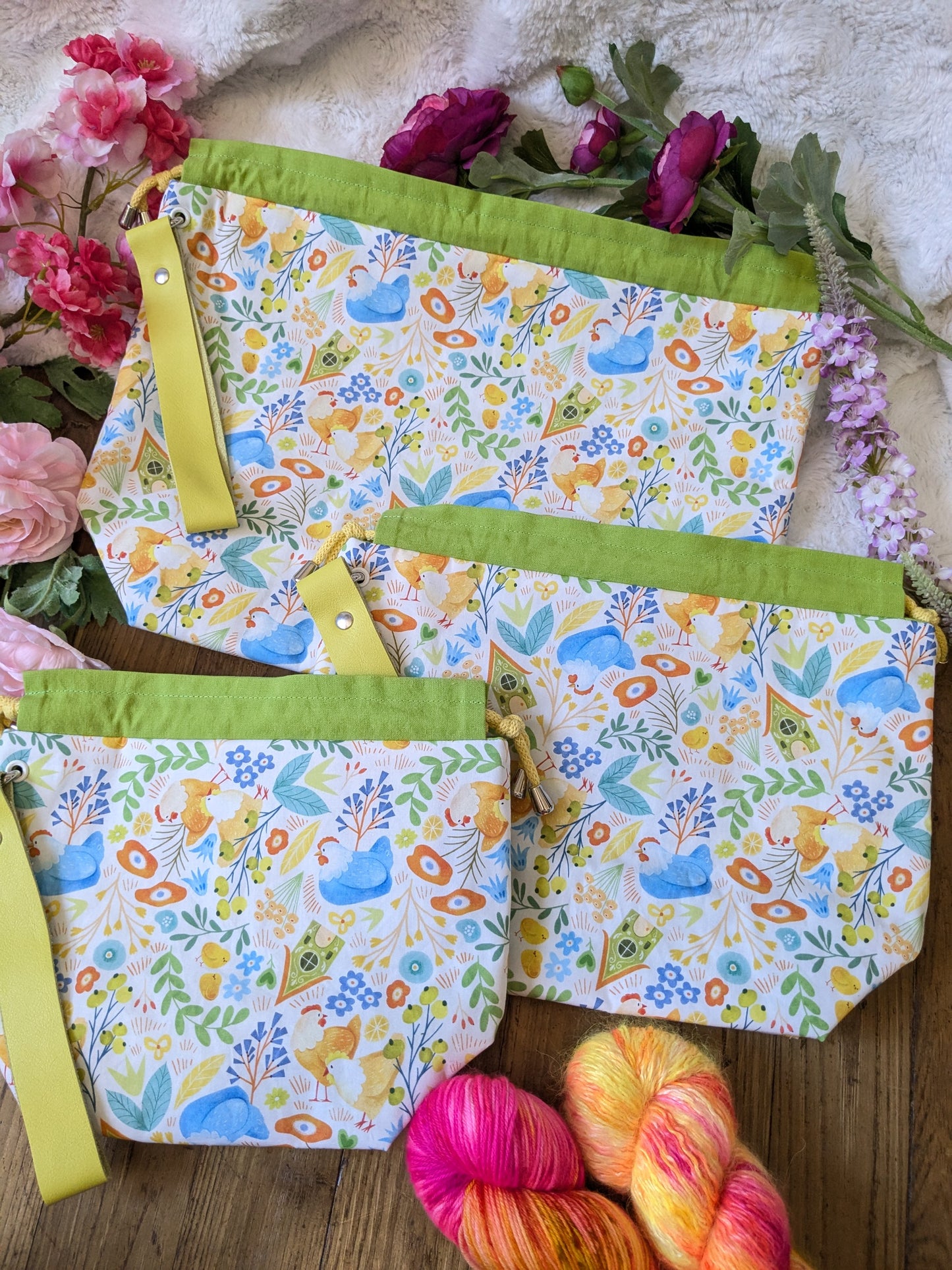 Sac à projet "Poules printanières" motif Lixy illustration
