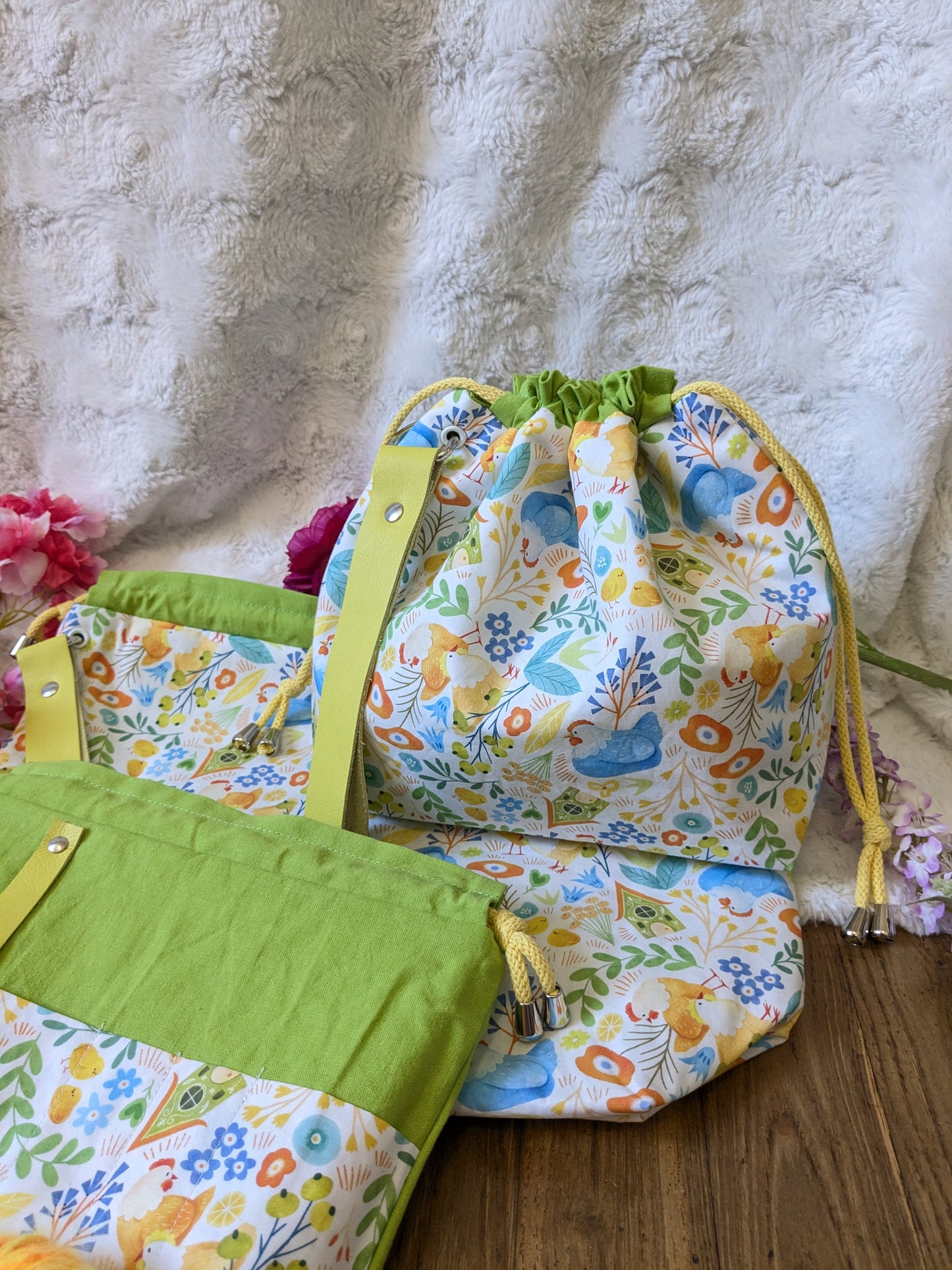 Sac à projet "Poules printanières" motif Lixy illustration