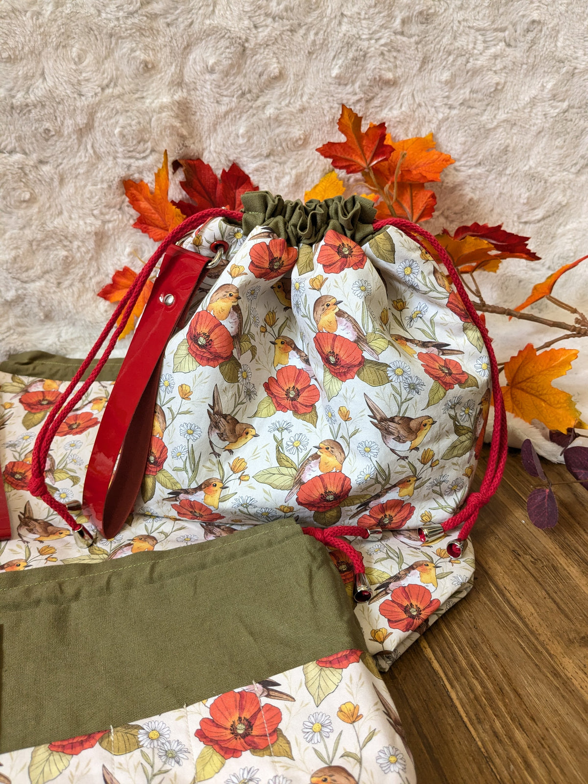 Sac à projet "Rouges-gorges et coquelicots" motif Lixy illustration
