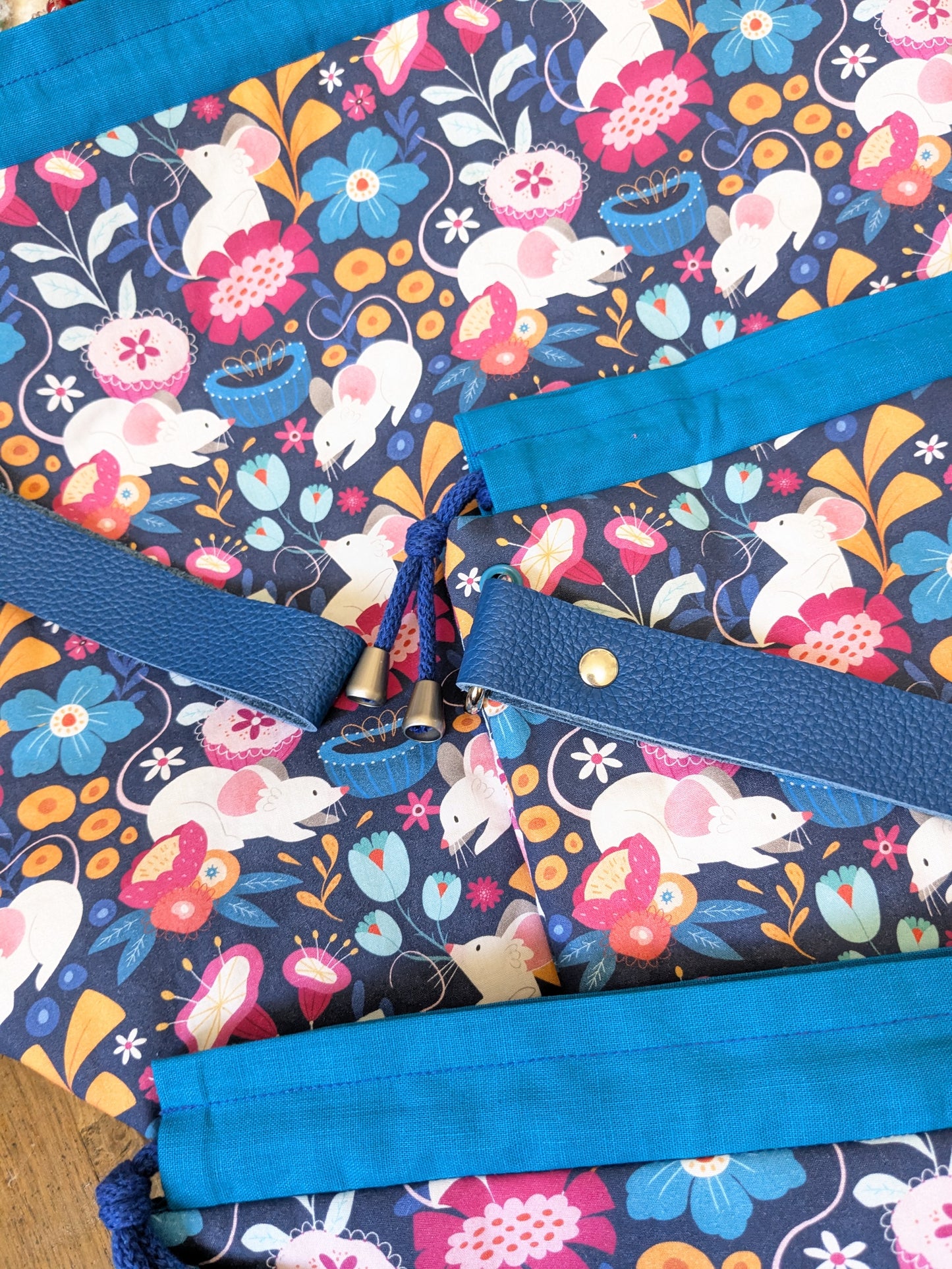 Sac à projet "Souris fleuries" imprimé Lixy illustration