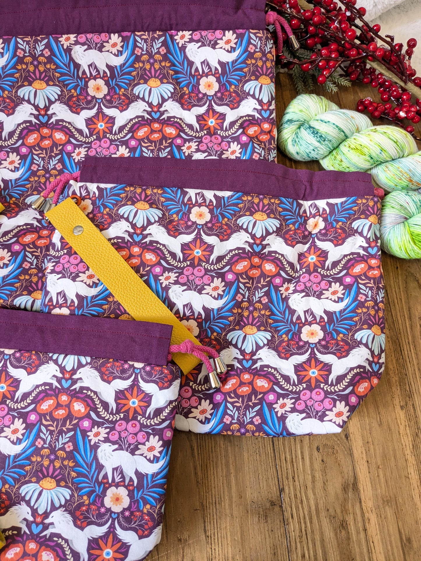 Sac à projet "Loups blancs" imprimé Lixy illustration