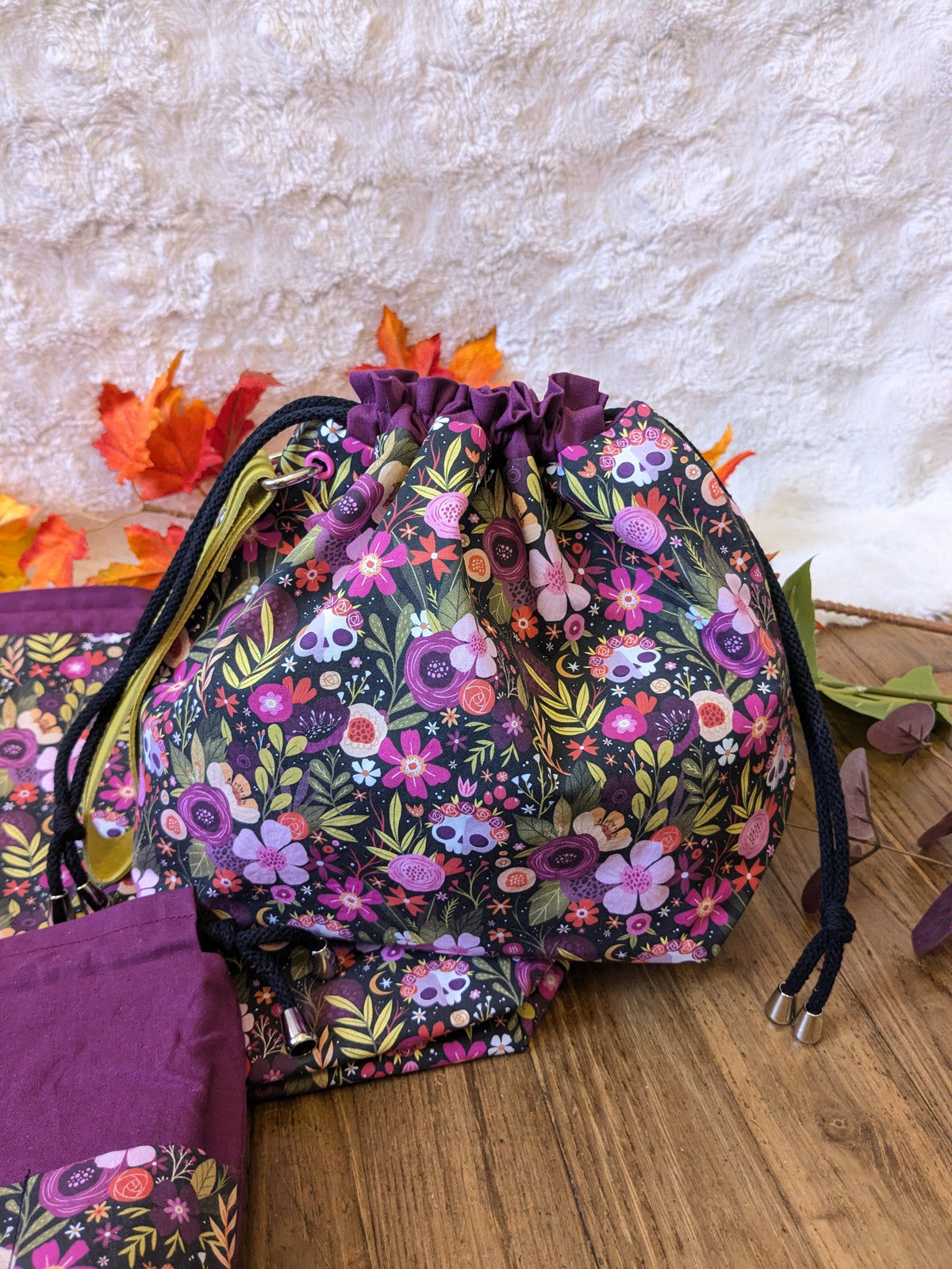 Sac à projet "Skulls and flowers" motif Lixy illustration