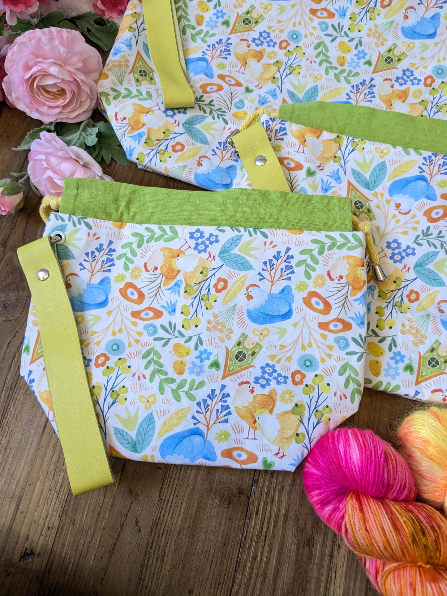 Sac à projet "Poules printanières" motif Lixy illustration