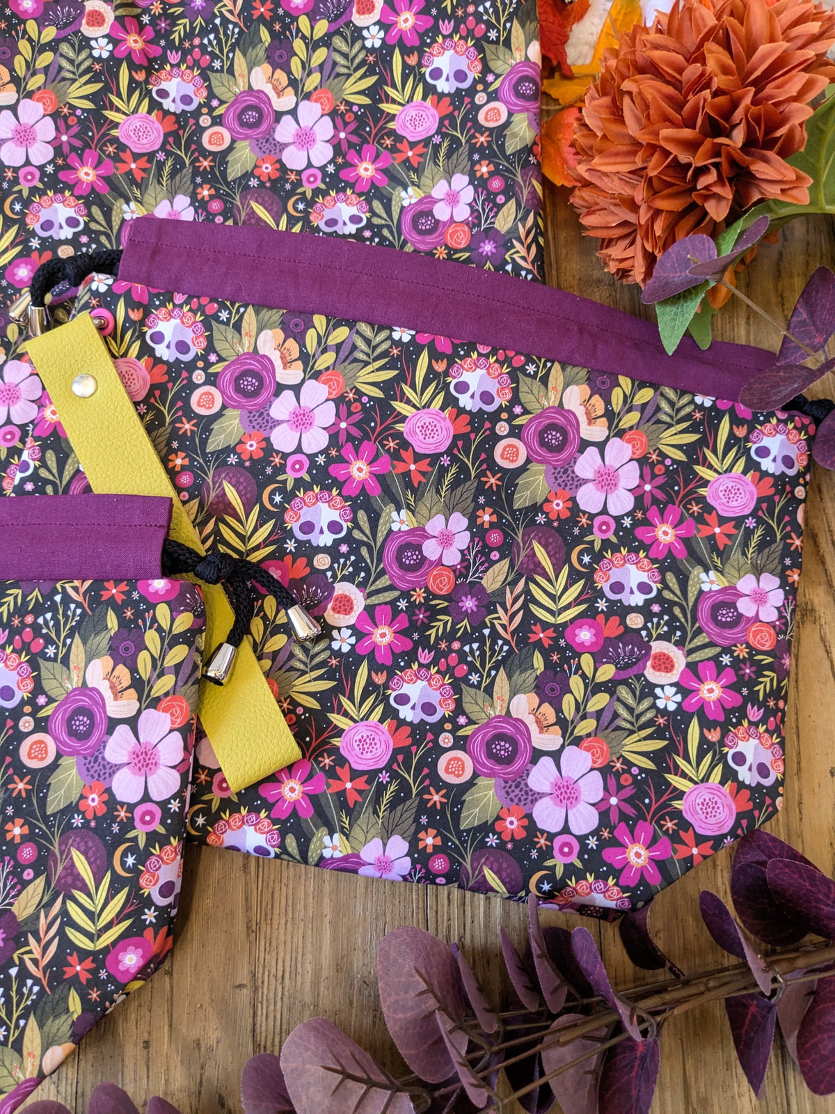 Sac à projet "Skulls and flowers" motif Lixy illustration