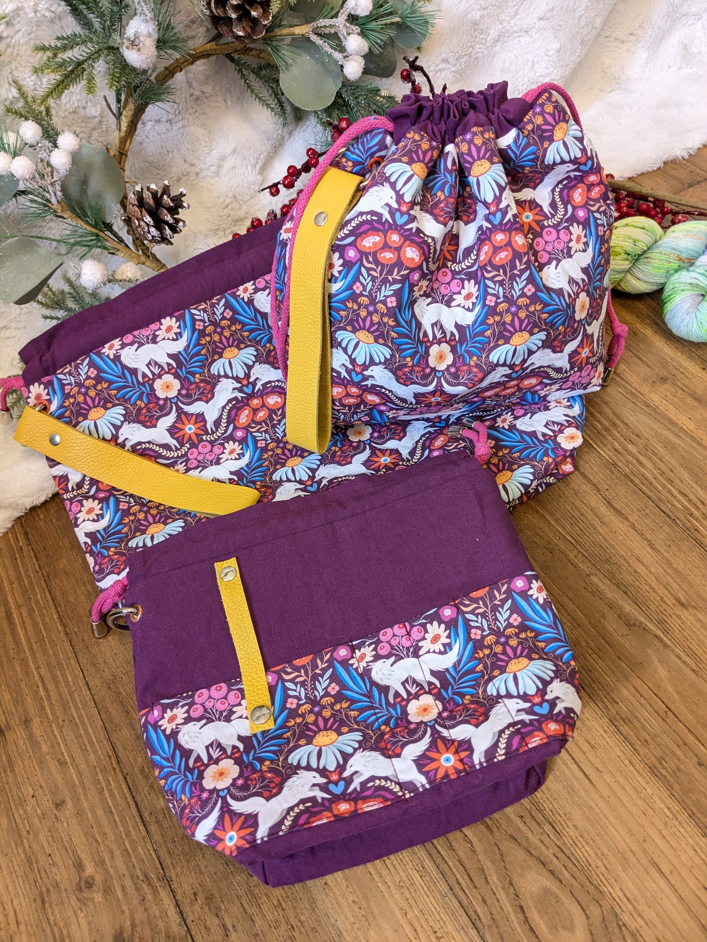 Sac à projet "Loups blancs" imprimé Lixy illustration