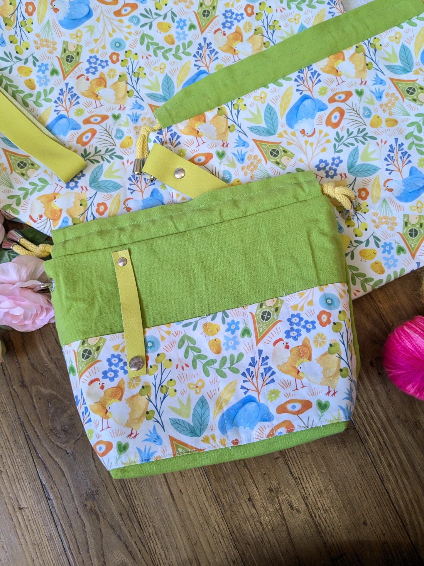 Sac à projet "Poules printanières" motif Lixy illustration