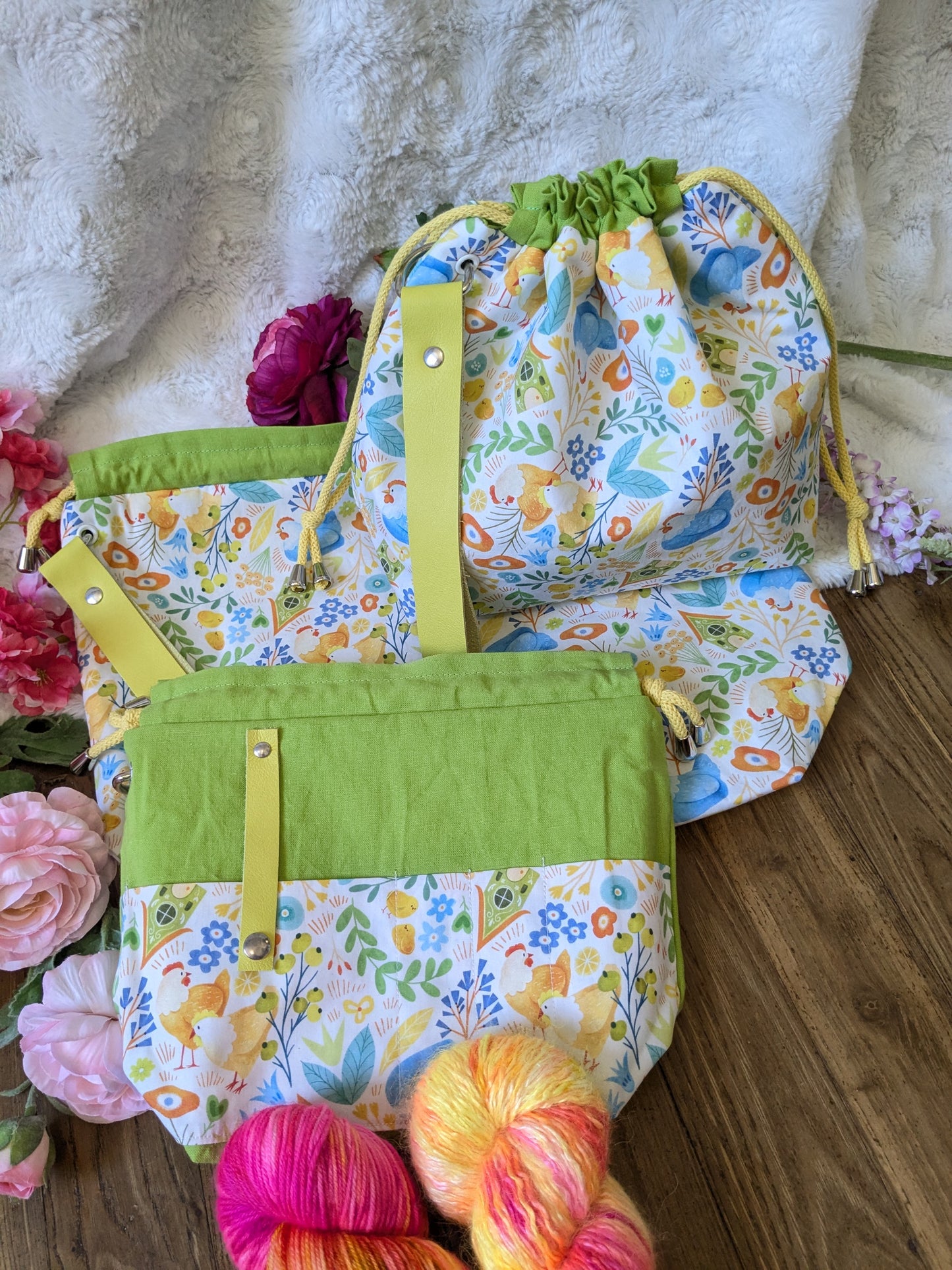 Sac à projet "Poules printanières" motif Lixy illustration