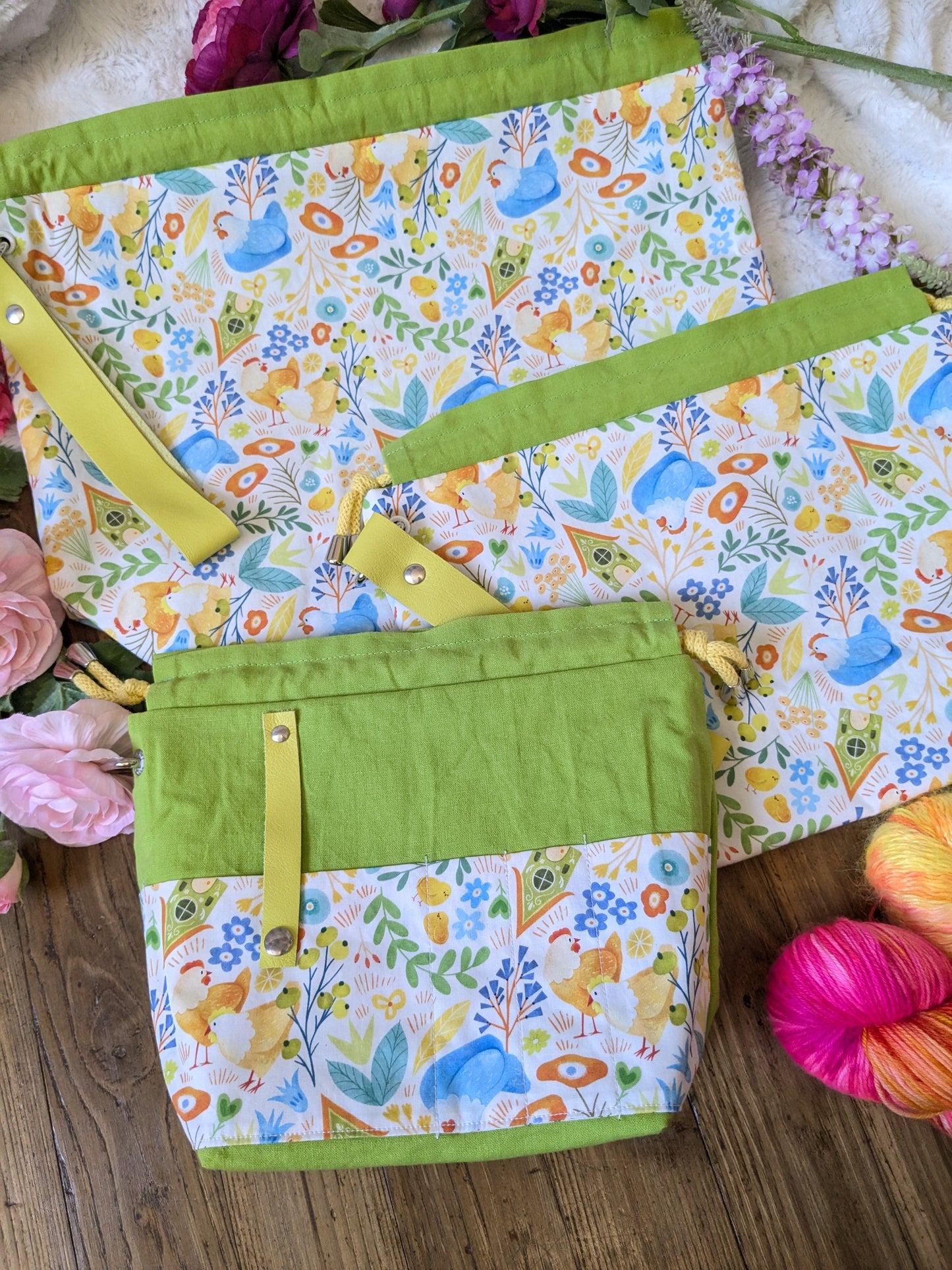 Sac à projet "Poules printanières" motif Lixy illustration