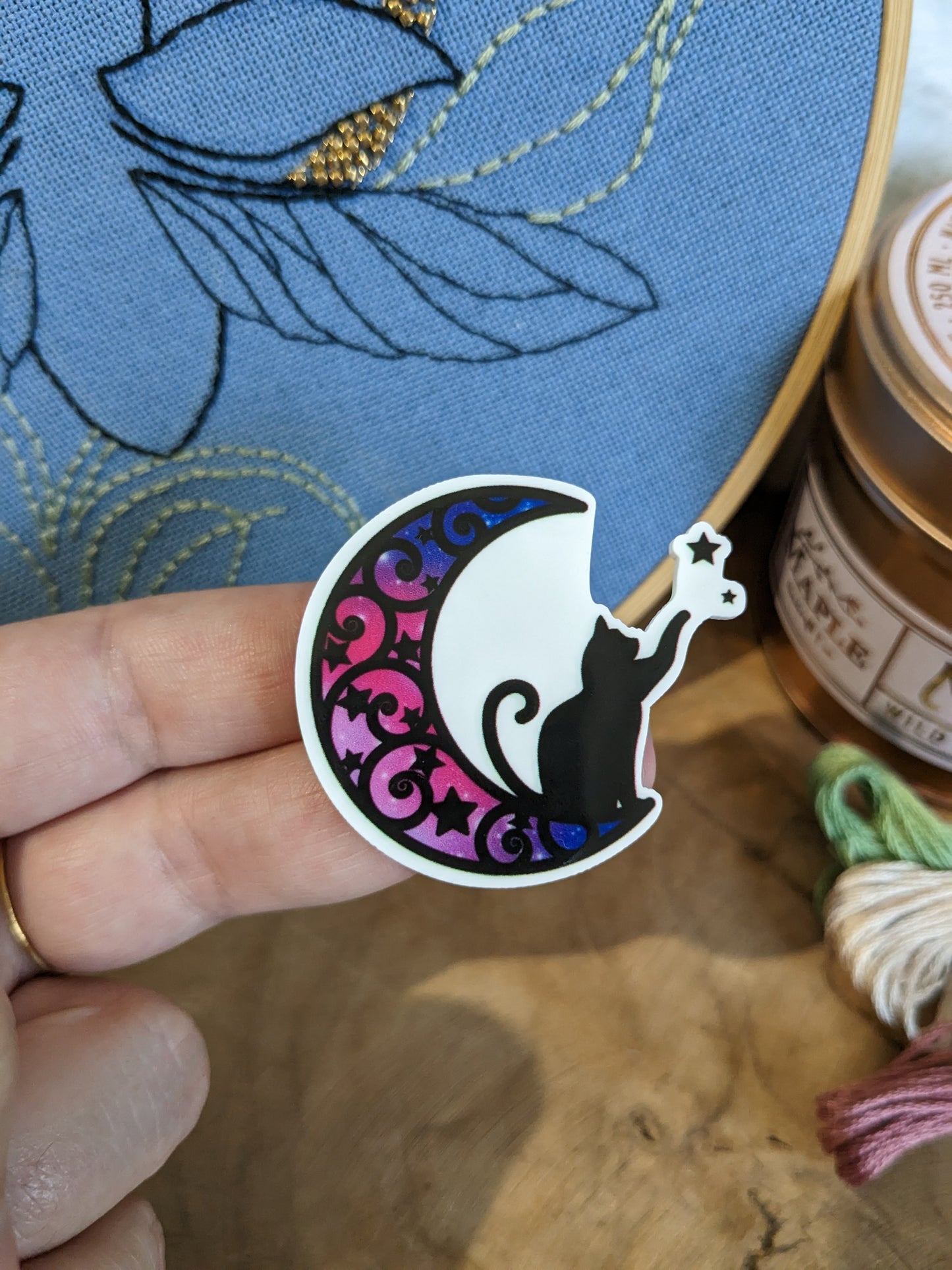 Magnetic needle holder / needle minder "Cat constellation", "Cat and moon" or "Cats and bubble tea"