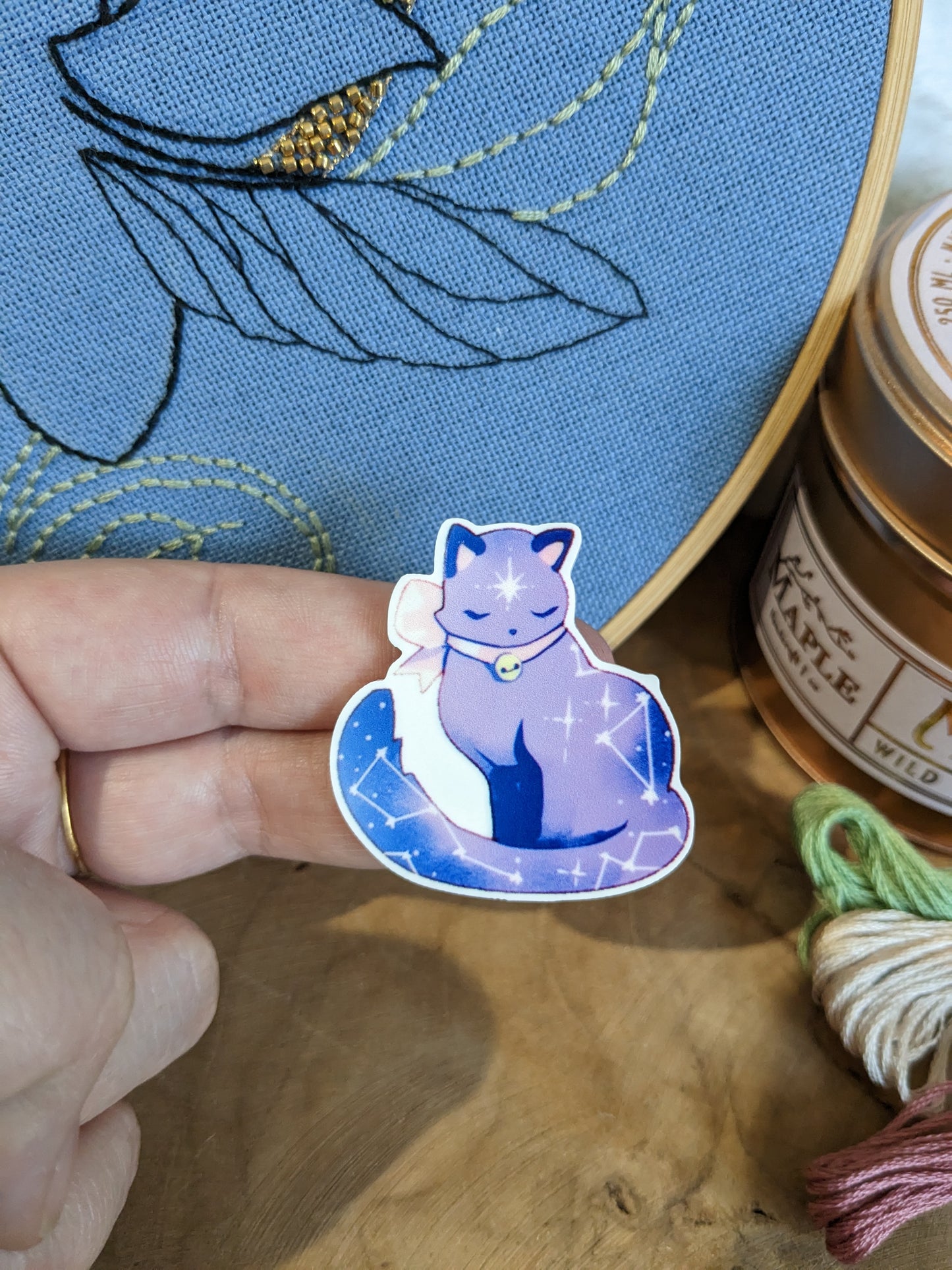 Magnetic needle holder / needle minder "Cat constellation", "Cat and moon" or "Cats and bubble tea"