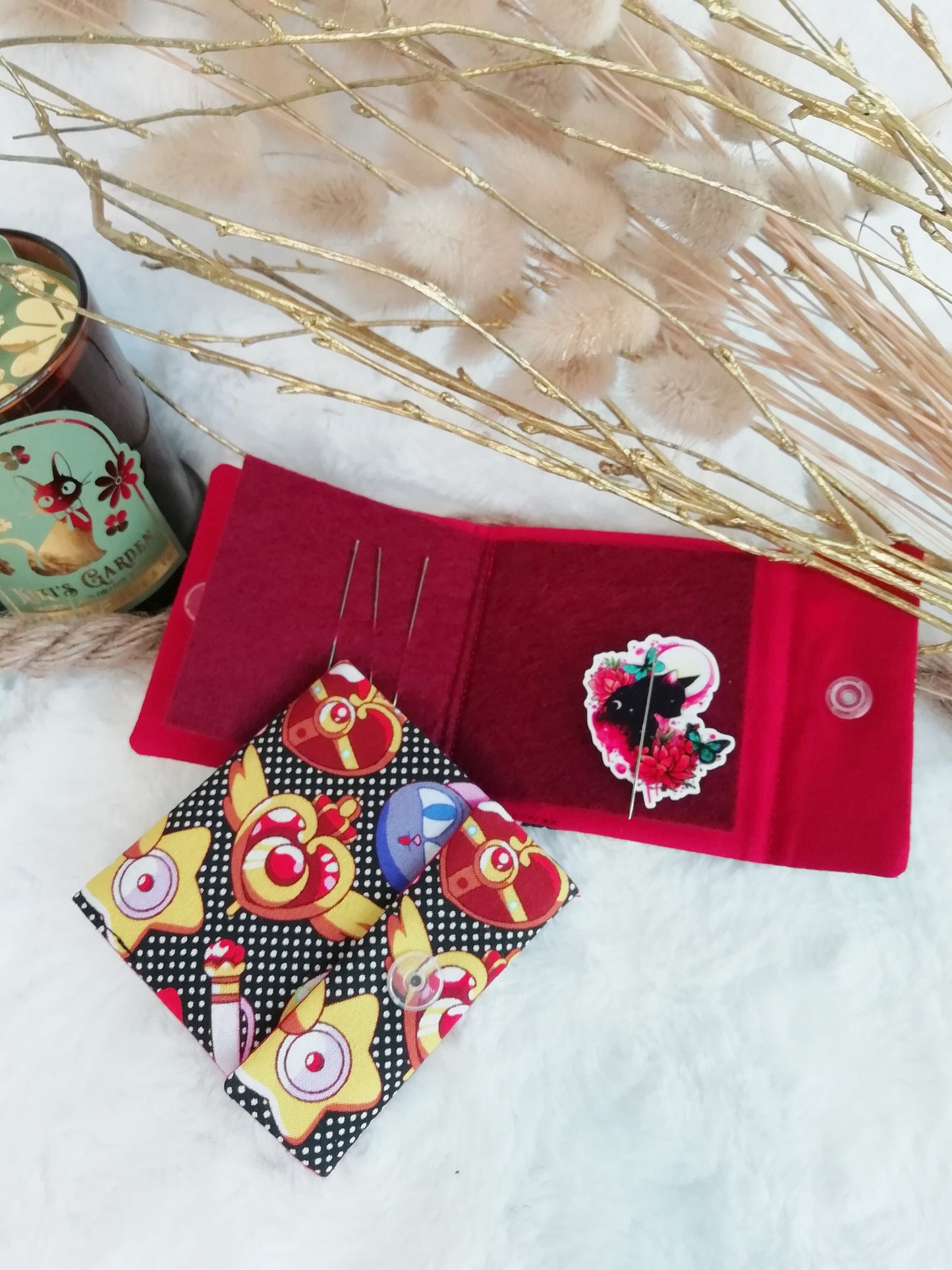 Carnet pique aiguille / porte aiguille de voyage "Magical girl", "Tokyo" et "Sakura rouge"