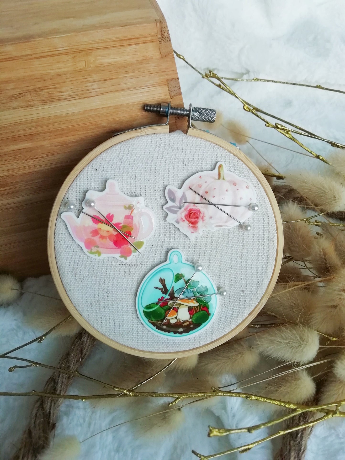 Porte aiguille aimanté / needle minder "Theiere sakura", "Citrouille romance" ou "Terrarium d'automne"