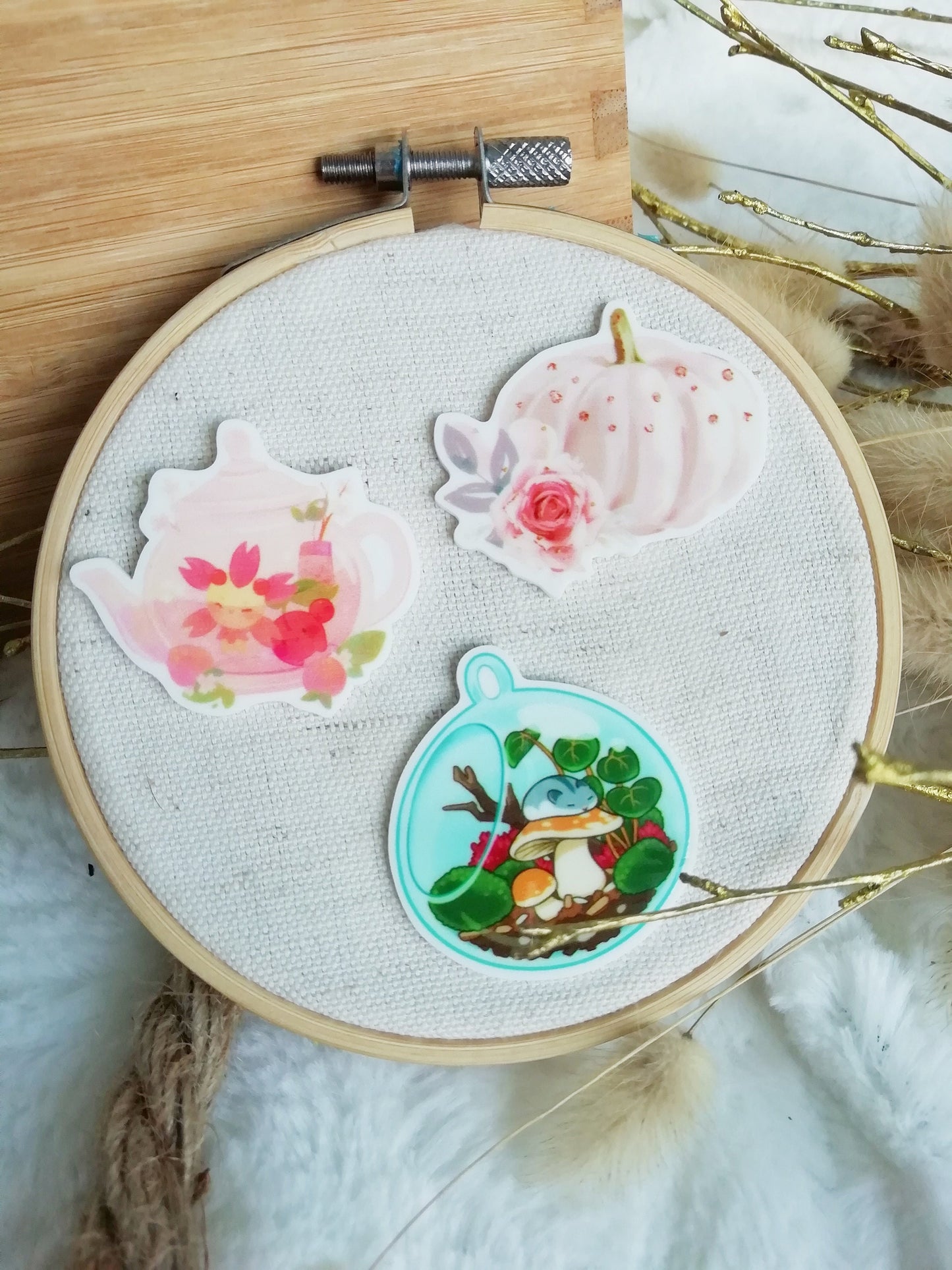 Porte aiguille aimanté / needle minder "Theiere sakura", "Citrouille romance" ou "Terrarium d'automne"