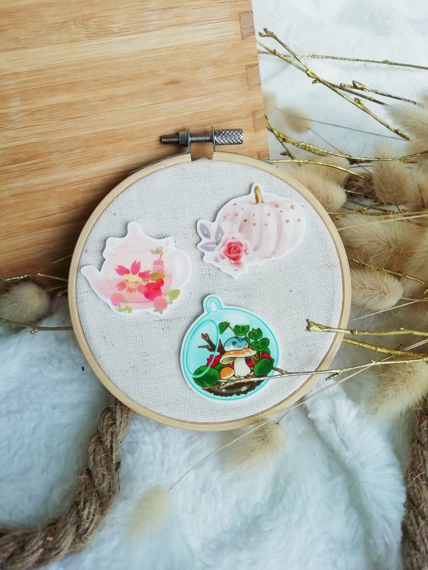 Porte aiguille aimanté / needle minder "Theiere sakura", "Citrouille romance" ou "Terrarium d'automne"