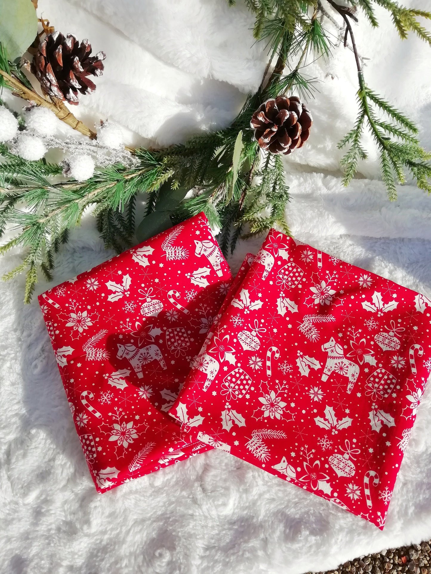 Furoshiki Noel, emballage cadeaux zéro déchet et réutilisable coloris "Noel scandinave"