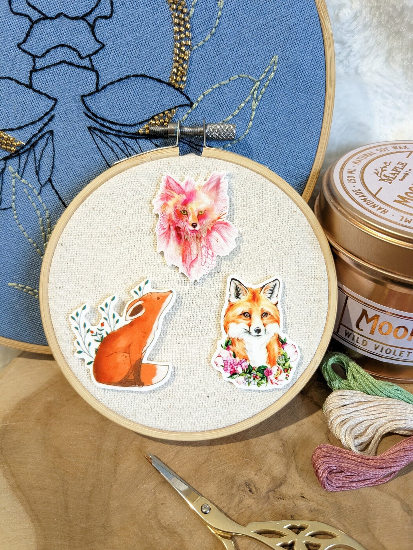 Magnetic needle holder / needle minder "Watercolor fox", "Leafy fox" or "Flower fox"