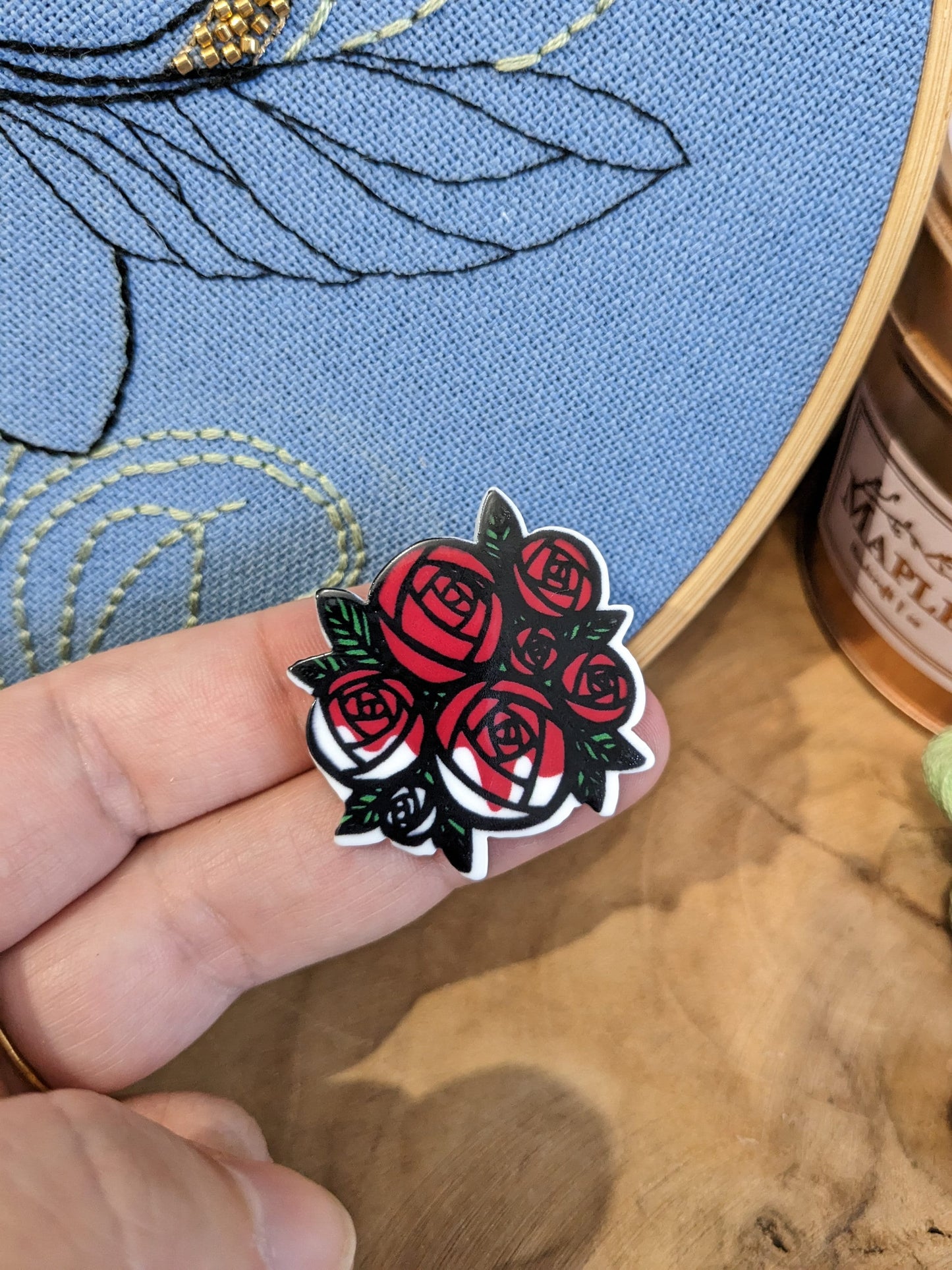 Magnetic needle holder / needle minder "Cheshire Cat", "Eat me" or "Red painted white roses"