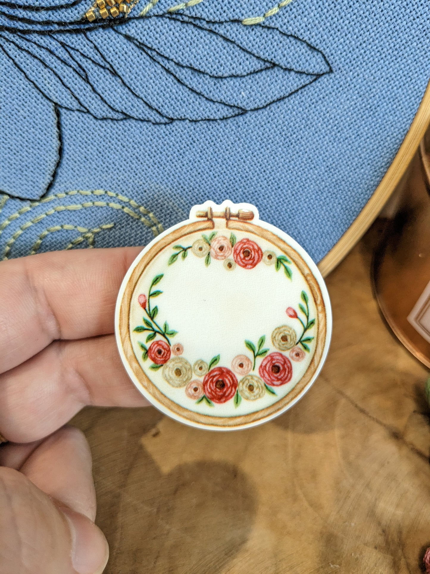 Magnetic needle holder / needle minder "Embroidered square", "Embroidery circle" or "Cup and peonies"