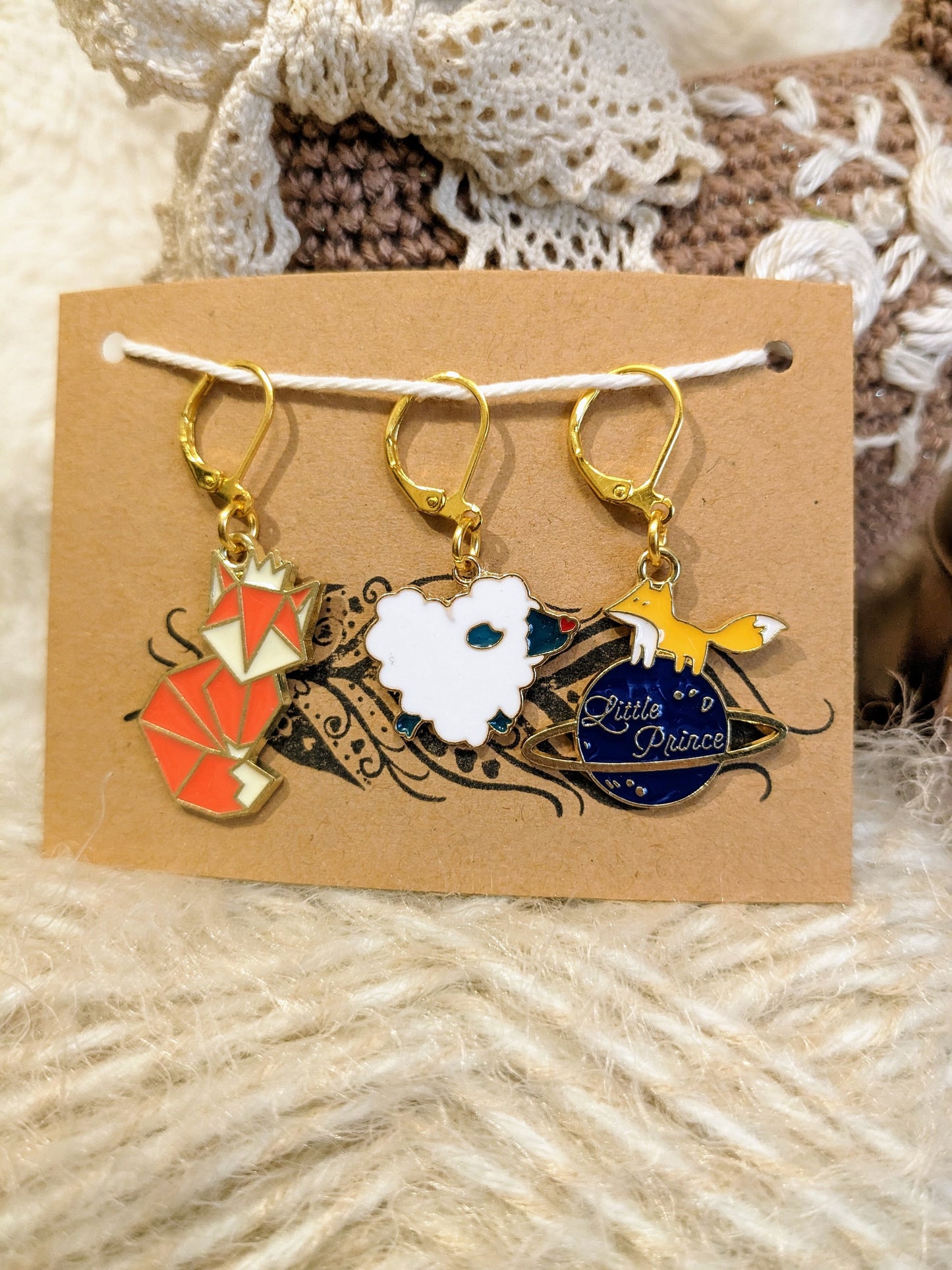 Stitch marker / stitch marker Origami fox, Woolly heart and Little prince