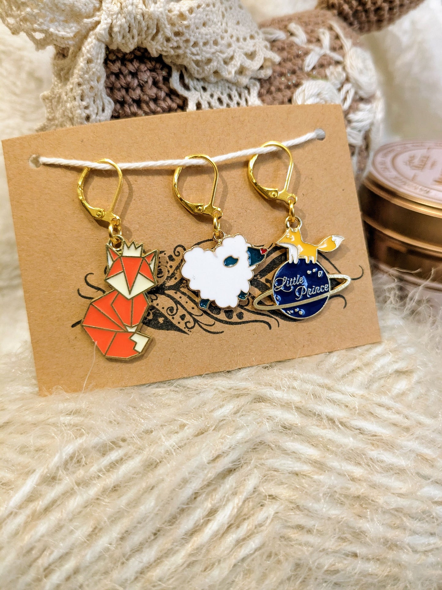 Stitch marker / stitch marker Origami fox, Woolly heart and Little prince