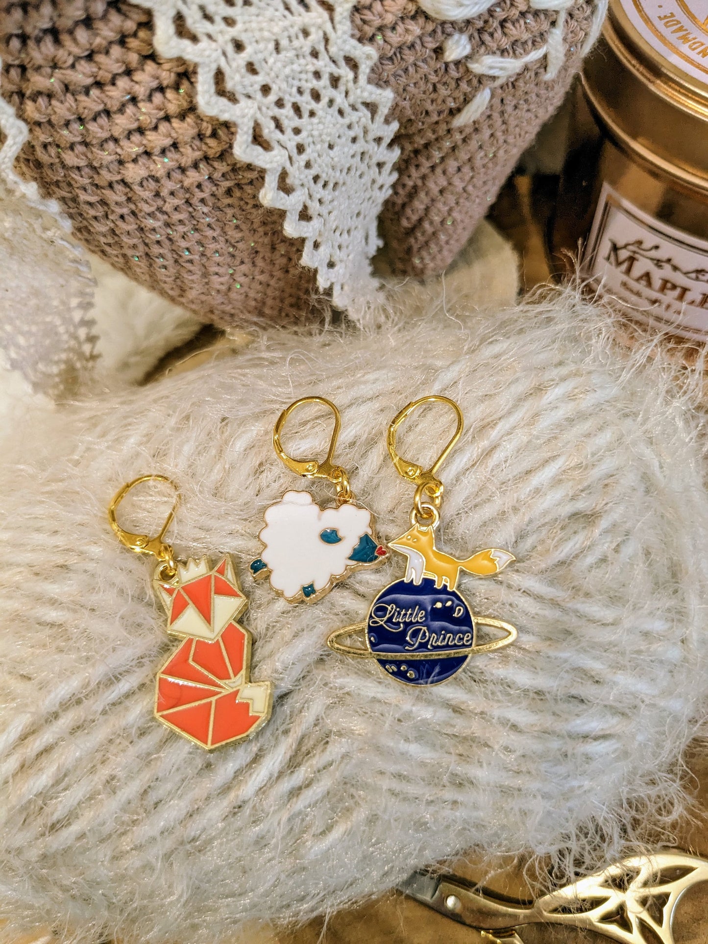 Stitch marker / stitch marker Origami fox, Woolly heart and Little prince