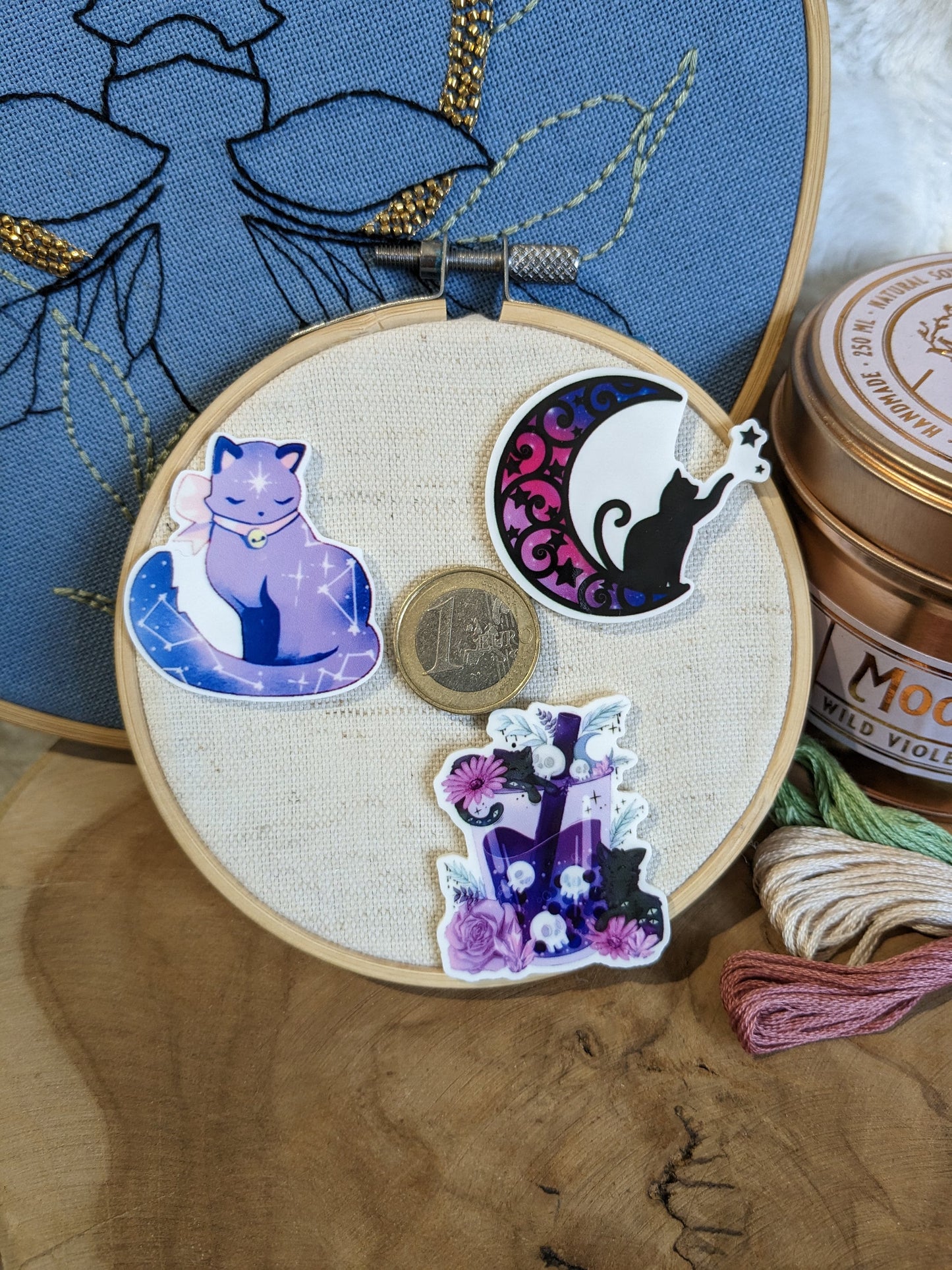 Magnetic needle holder / needle minder "Cat constellation", "Cat and moon" or "Cats and bubble tea"