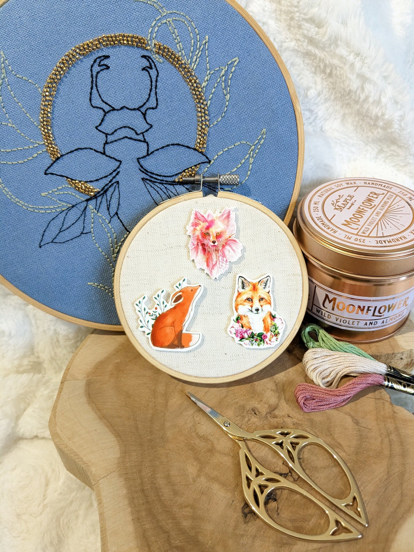 Magnetic needle holder / needle minder "Watercolor fox", "Leafy fox" or "Flower fox"