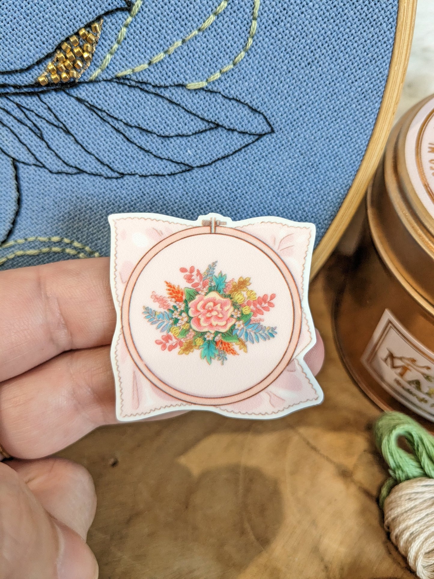 Magnetic needle holder / needle minder "Embroidered square", "Embroidery circle" or "Cup and peonies"