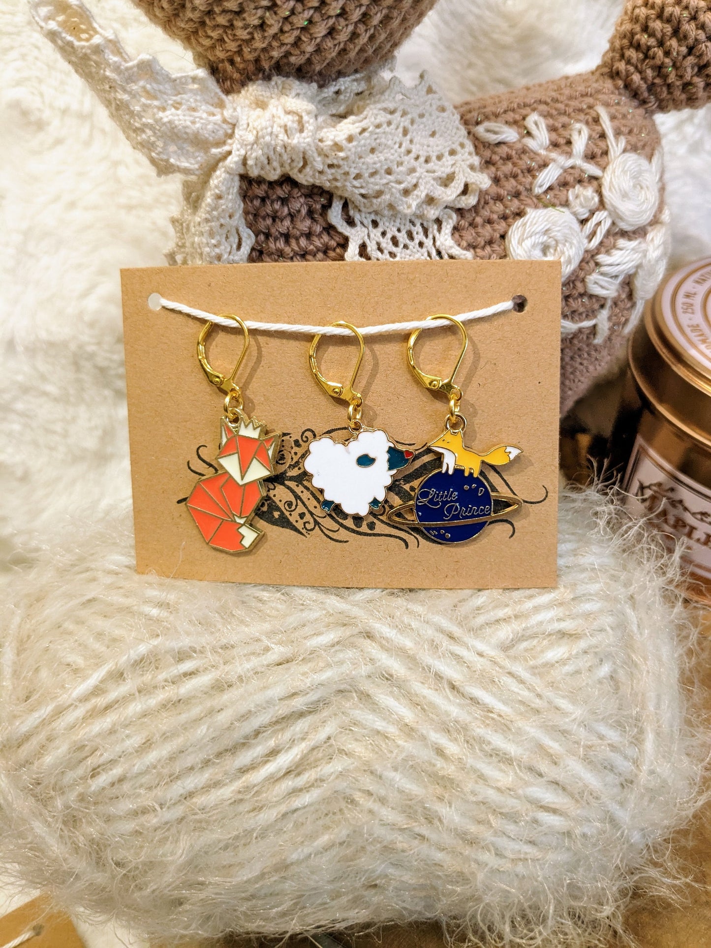 Stitch marker / stitch marker Origami fox, Woolly heart and Little prince