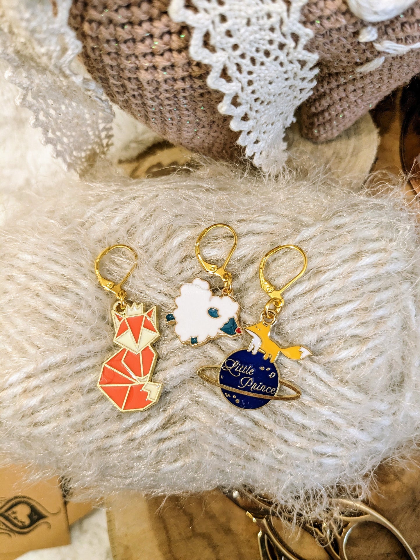 Stitch marker / stitch marker Origami fox, Woolly heart and Little prince