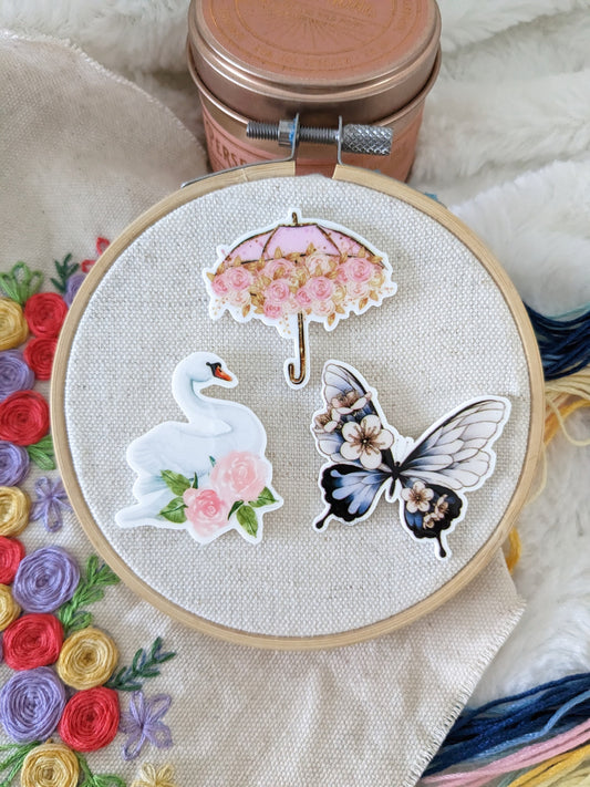 Magnetic needle holder / needle minder "Umbrella", "White Swan" or "Flower butterfly"